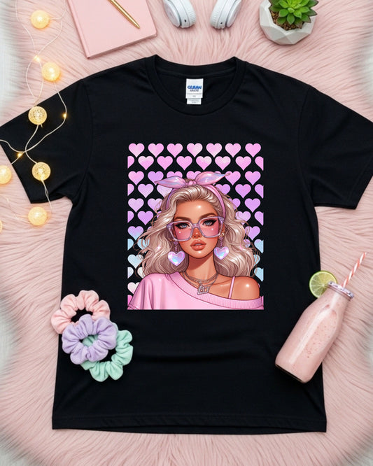 Floral Heartcore Glam: Pink Soft‑Girl Portrait Art
