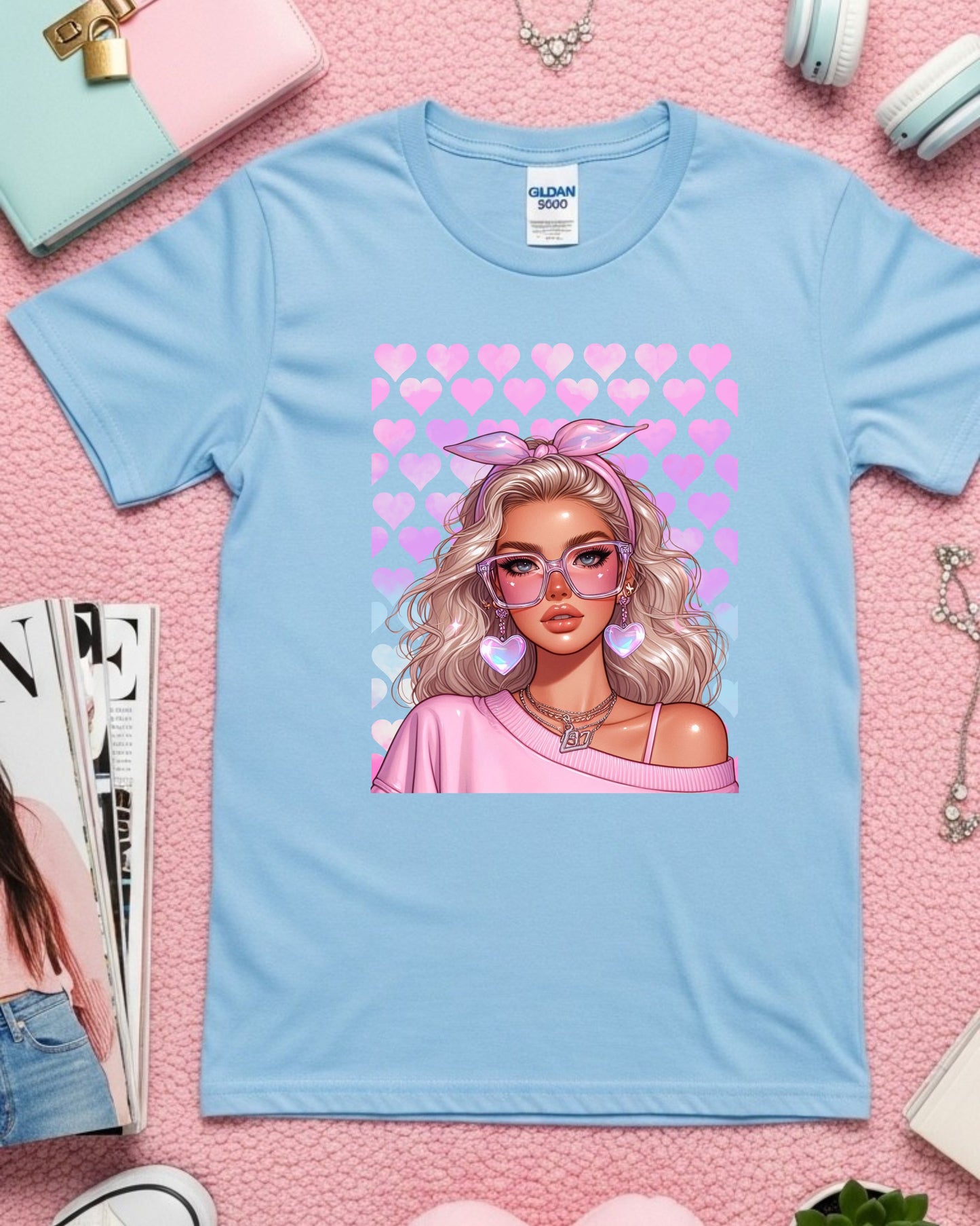Floral Heartcore Glam: Pink Soft‑Girl Portrait Art
