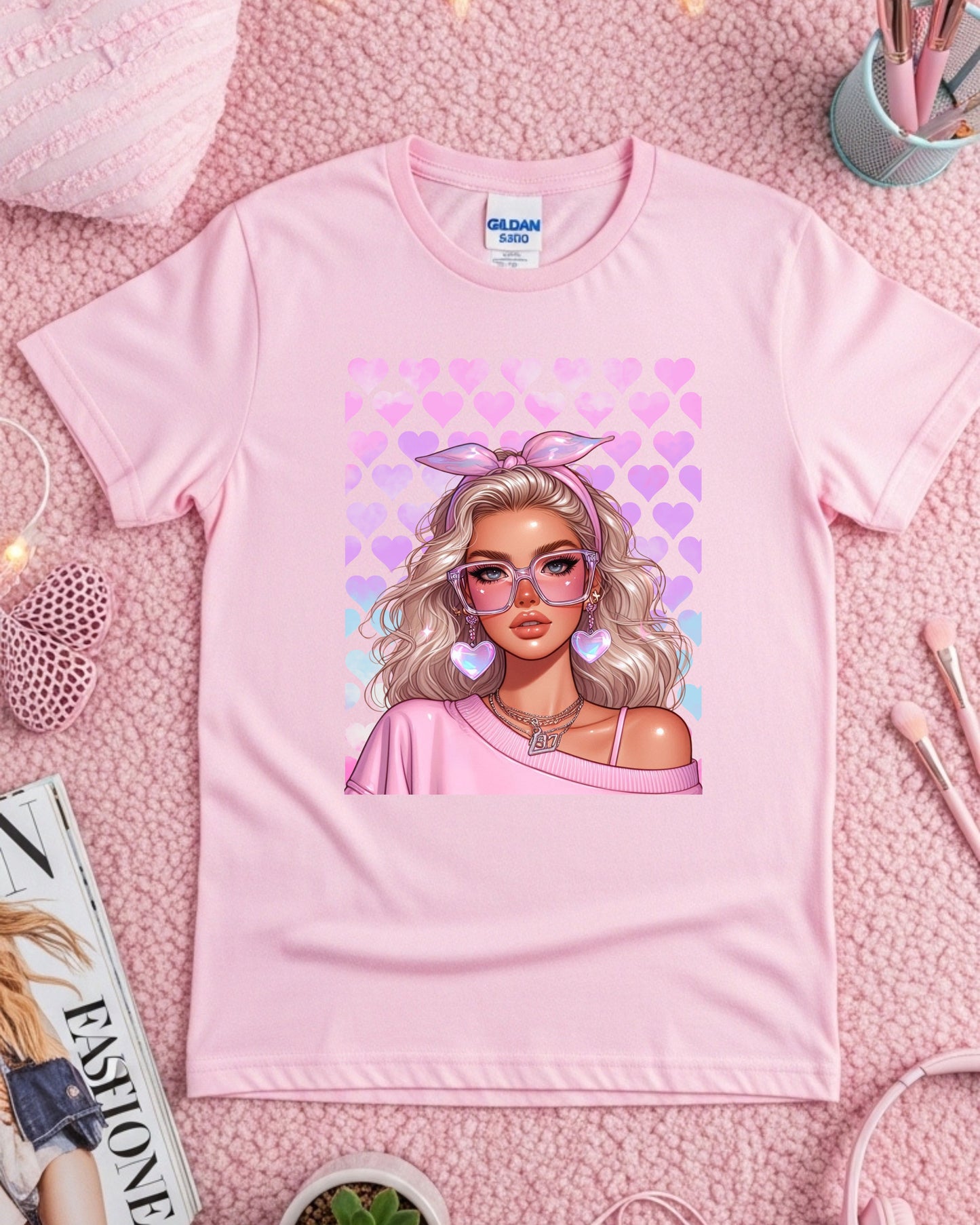 Floral Heartcore Glam: Pink Soft‑Girl Portrait Art