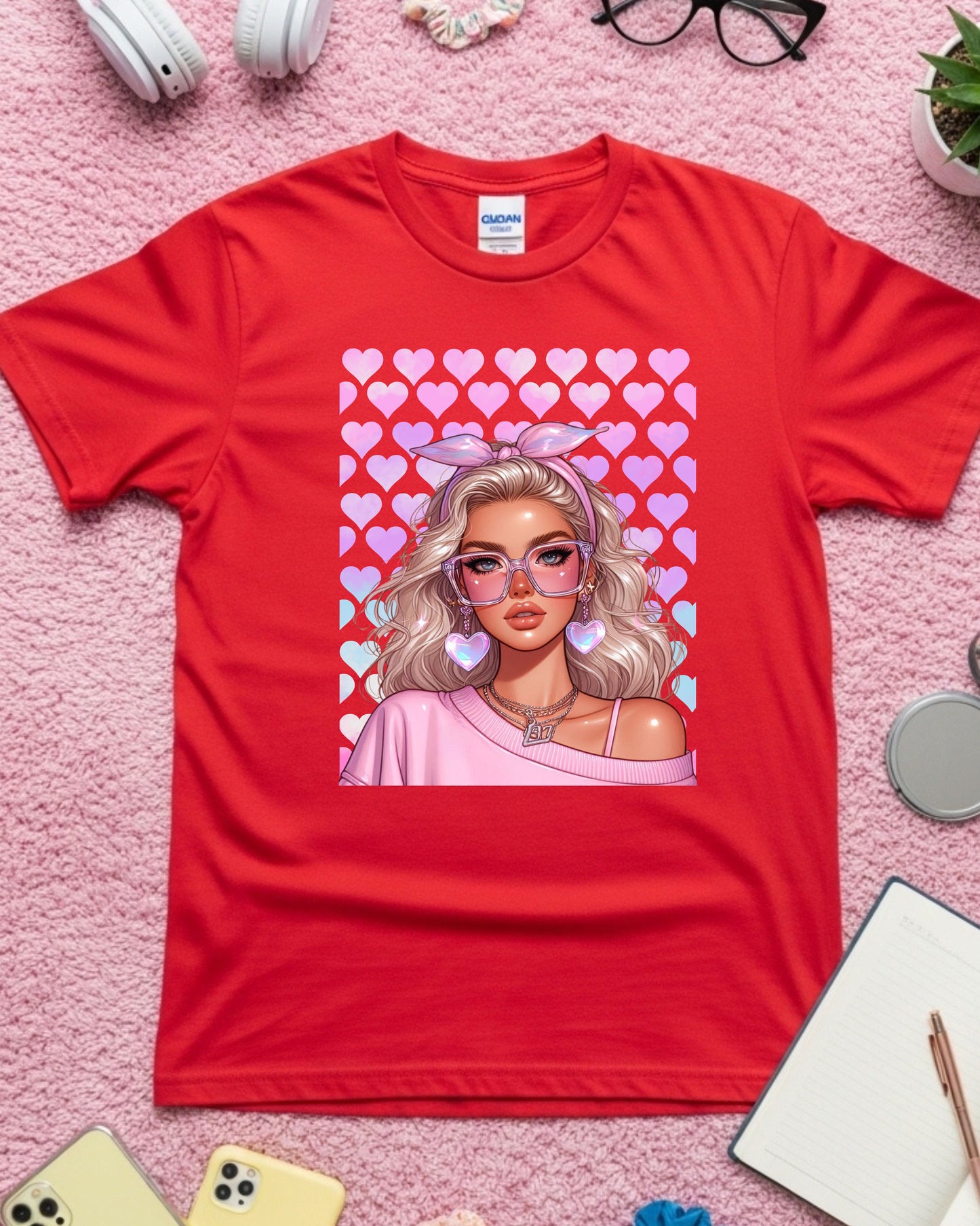 Floral Heartcore Glam: Pink Soft‑Girl Portrait Art