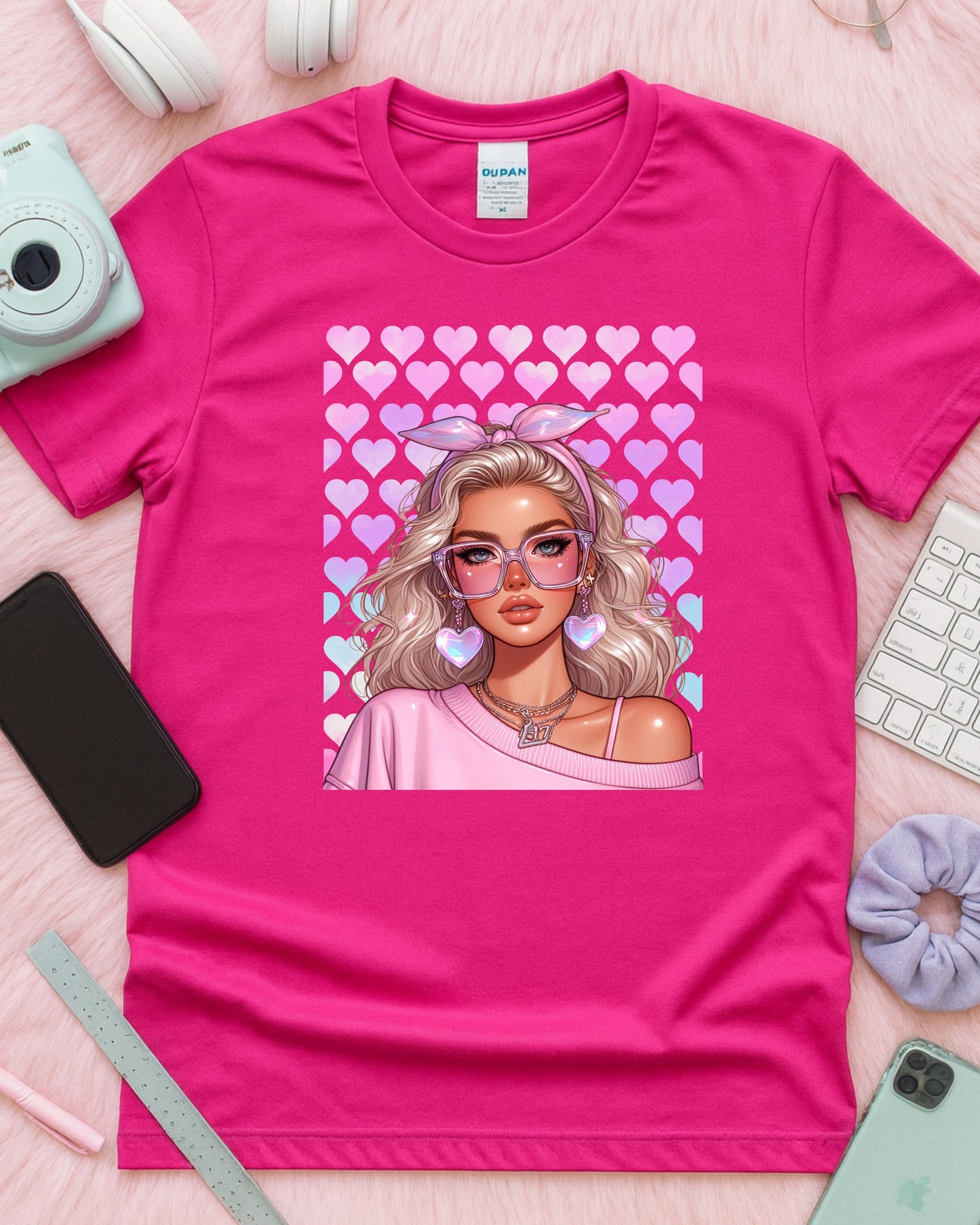 Floral Heartcore Glam: Pink Soft‑Girl Portrait Art