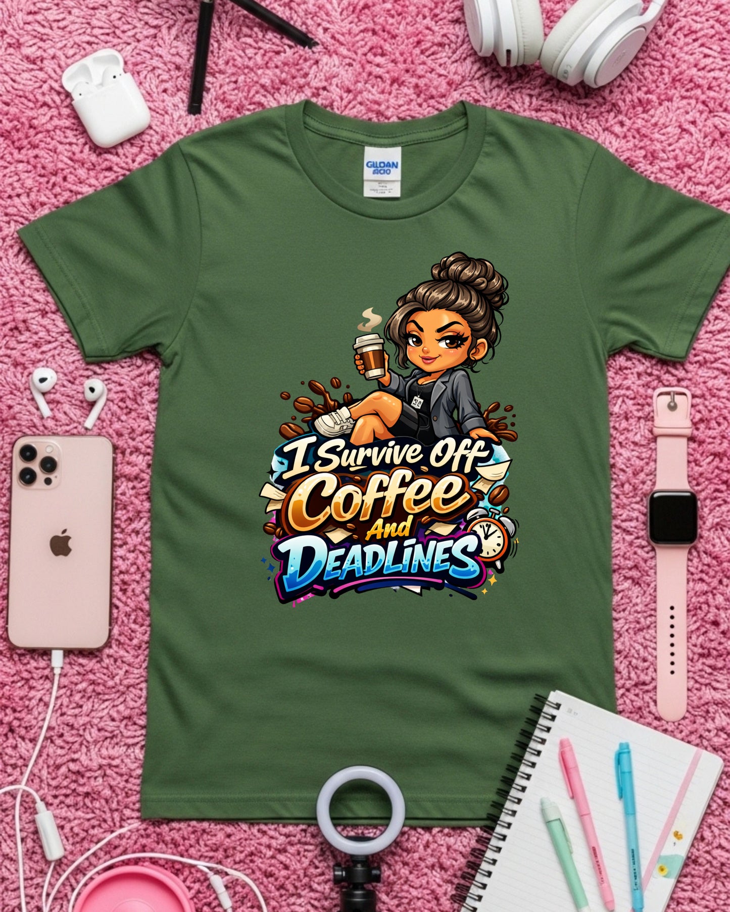 Coffee & Deadlines Shirt • Funny Work Tee • Caffeine Lover T‑Shirt • Busy Professional Graphic Tee