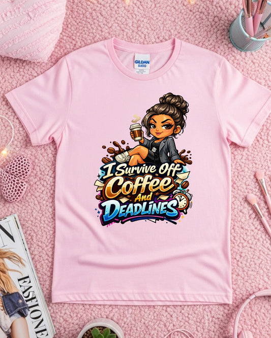 Coffee & Deadlines Shirt • Funny Work Tee • Caffeine Lover T‑Shirt • Busy Professional Graphic Tee