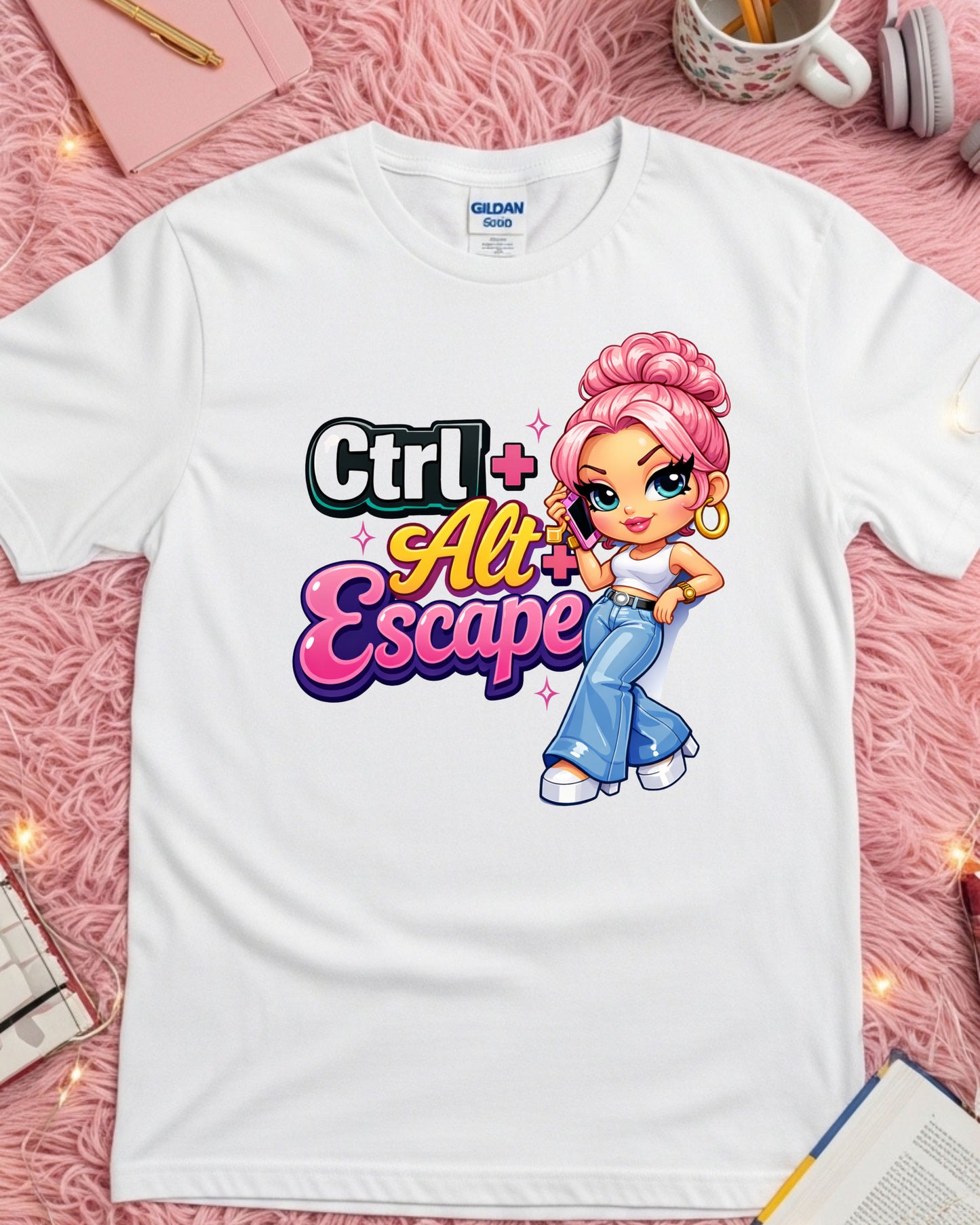Ctrl Alt Escape Shirt Funny Tech Humour Tee Cute Cartoon Girl Graphic T‑Shirt Aesthetic Y2K Style Top