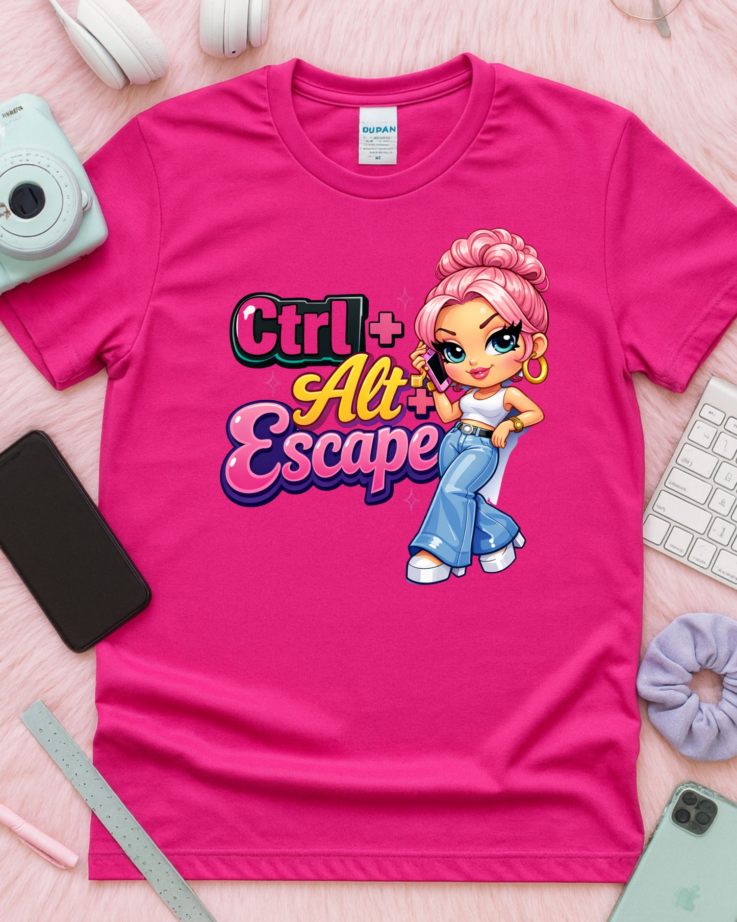 Ctrl Alt Escape Shirt Funny Tech Humour Tee Cute Cartoon Girl Graphic T‑Shirt Aesthetic Y2K Style Top