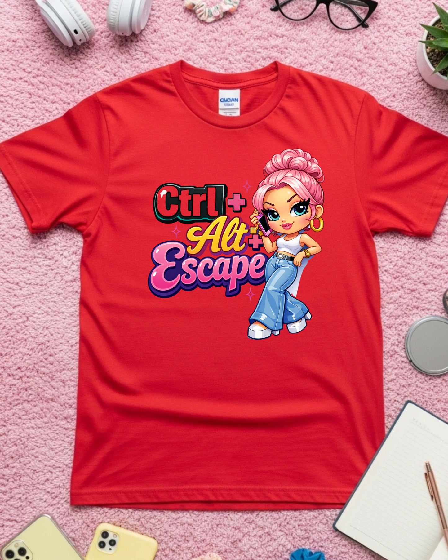 Ctrl Alt Escape Shirt Funny Tech Humour Tee Cute Cartoon Girl Graphic T‑Shirt Aesthetic Y2K Style Top