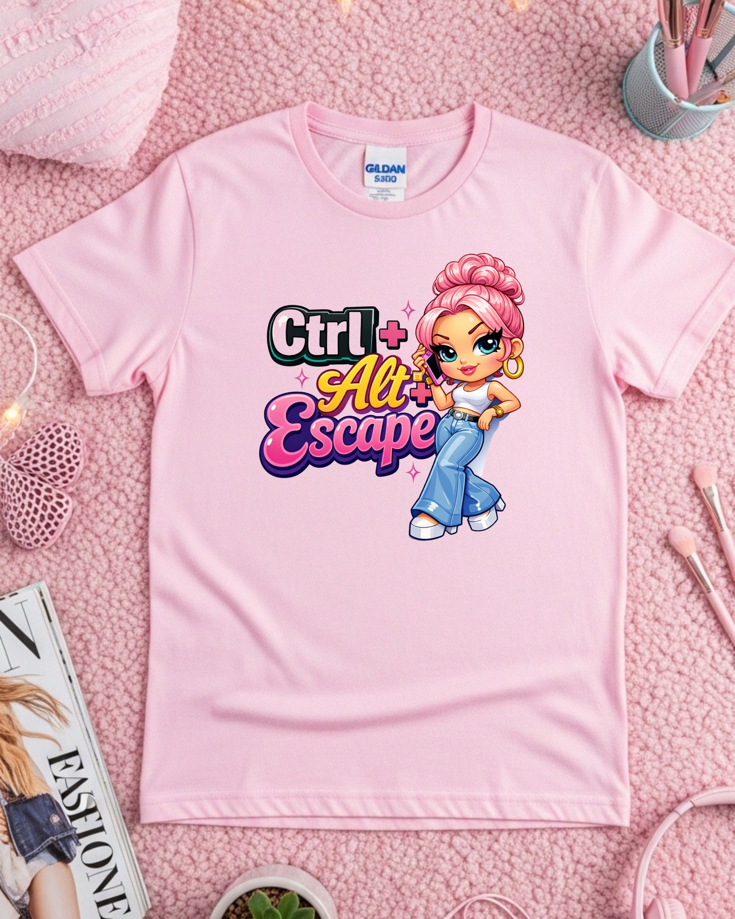 Ctrl Alt Escape Shirt Funny Tech Humour Tee Cute Cartoon Girl Graphic T‑Shirt Aesthetic Y2K Style Top