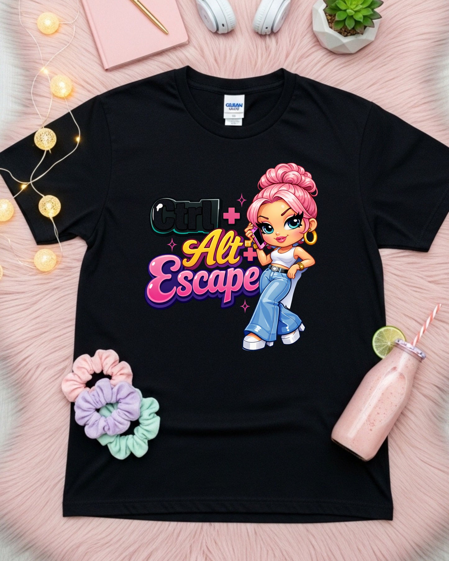 Ctrl Alt Escape Shirt Funny Tech Humour Tee Cute Cartoon Girl Graphic T‑Shirt Aesthetic Y2K Style Top
