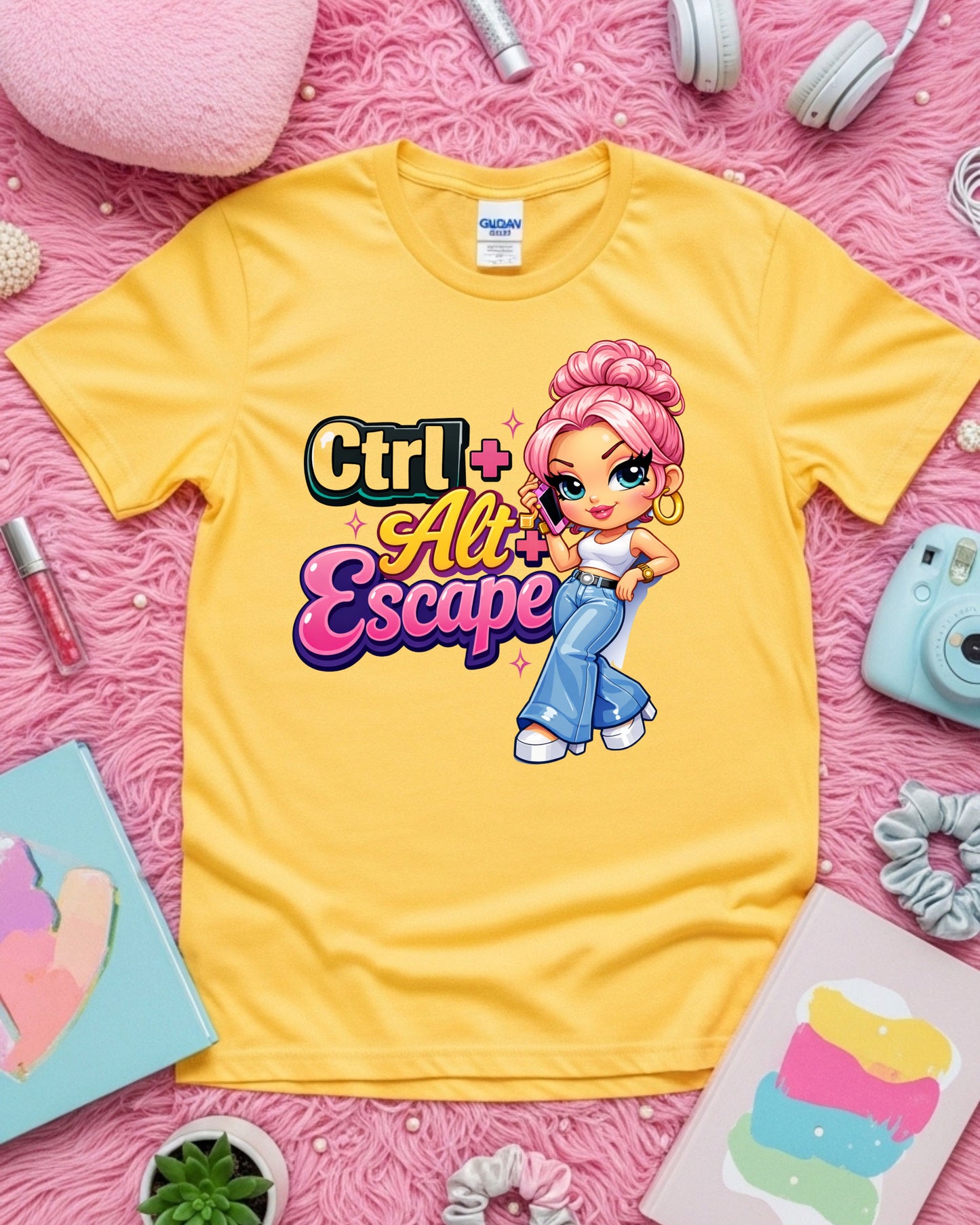 Ctrl Alt Escape Shirt Funny Tech Humour Tee Cute Cartoon Girl Graphic T‑Shirt Aesthetic Y2K Style Top
