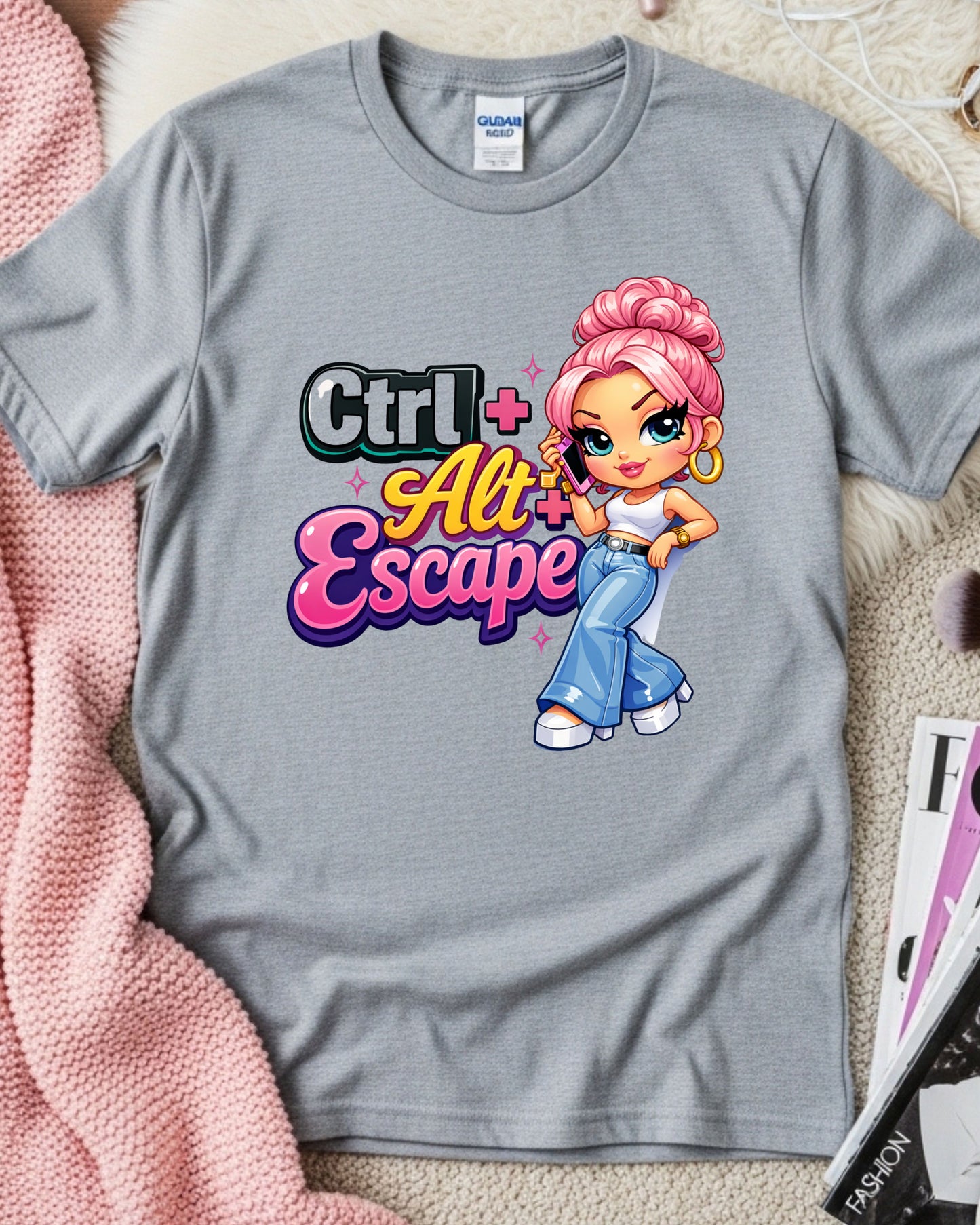 Ctrl Alt Escape Shirt Funny Tech Humour Tee Cute Cartoon Girl Graphic T‑Shirt Aesthetic Y2K Style Top