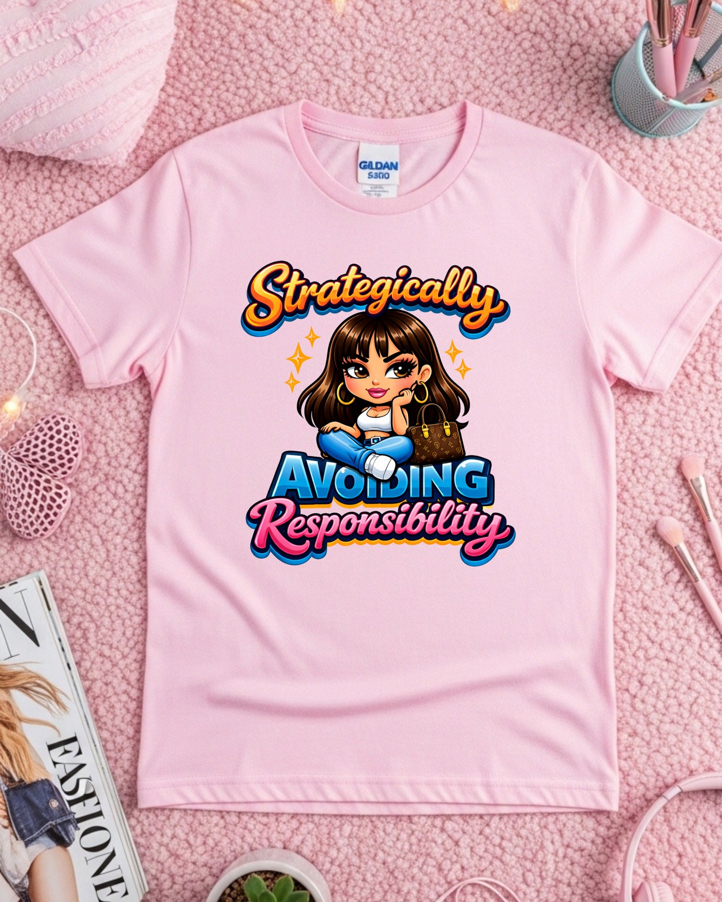 Avoiding Responsibility Shirt Funny Lazy Girl Tee Cute Cartoon Graphic T‑Shirt Sassy Aesthetic Top  Relatable Humour Gift for Women