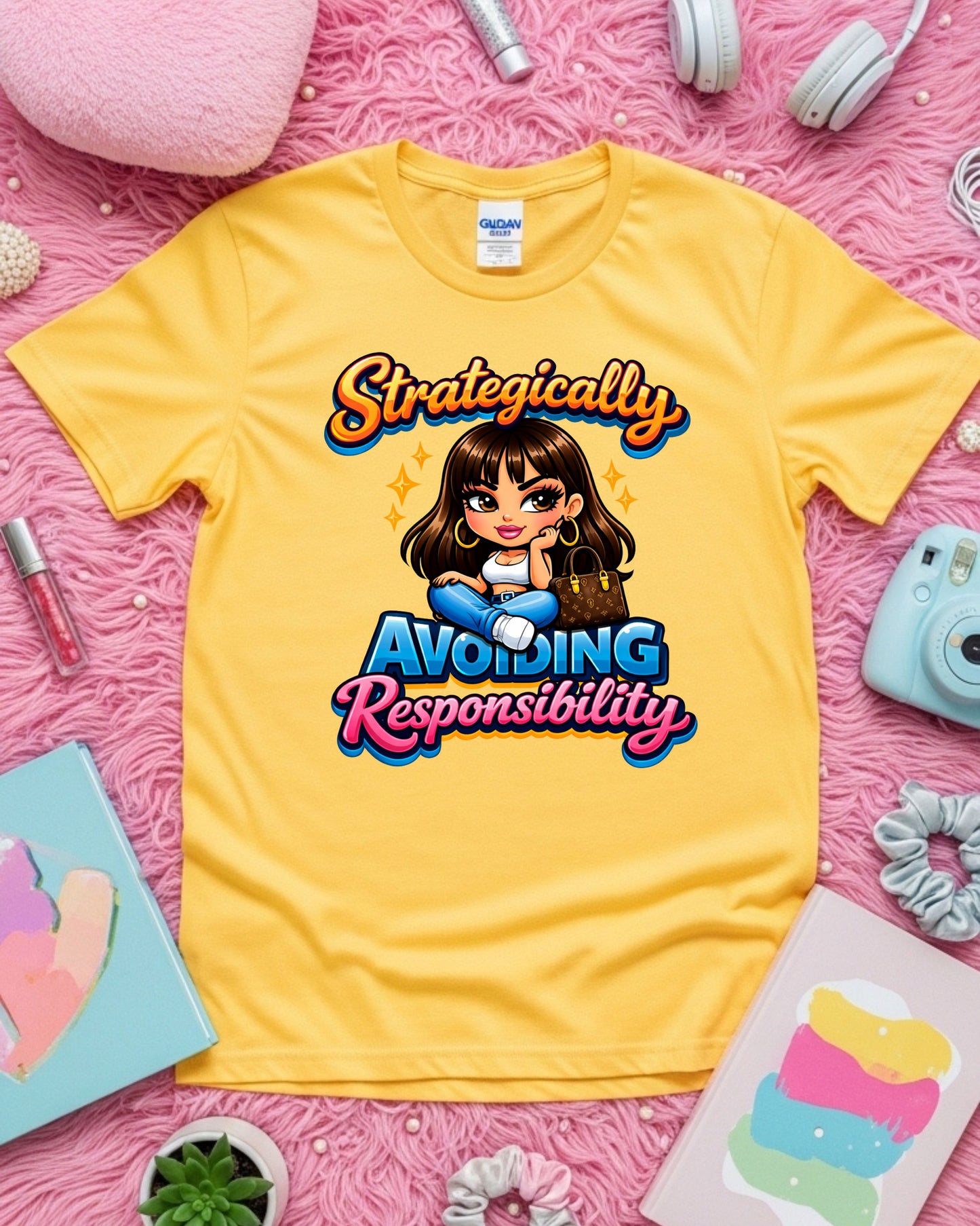 Avoiding Responsibility Shirt Funny Lazy Girl Tee Cute Cartoon Graphic T‑Shirt Sassy Aesthetic Top  Relatable Humour Gift for Women