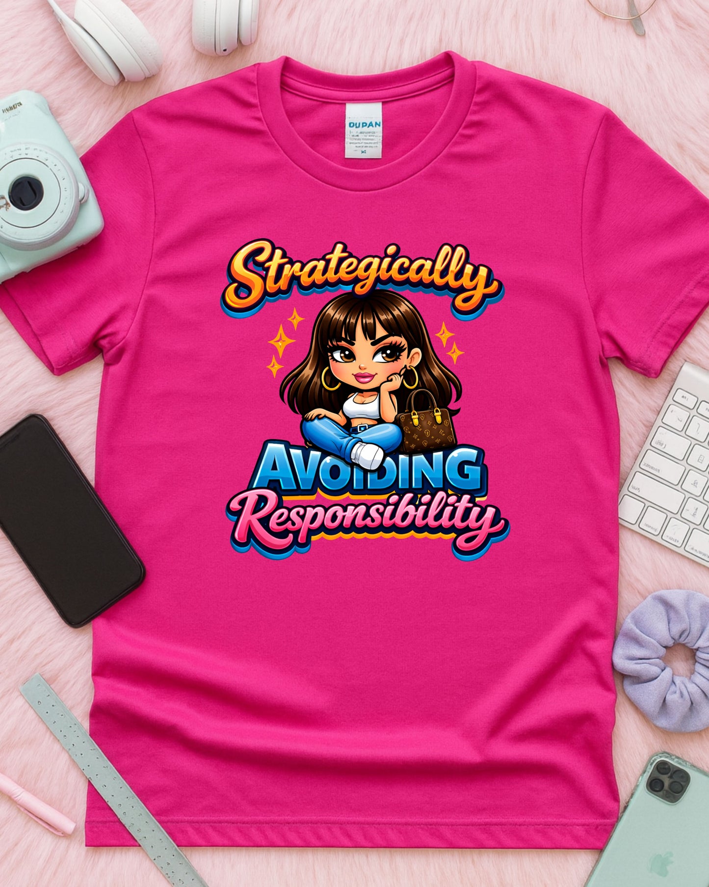 Avoiding Responsibility Shirt Funny Lazy Girl Tee Cute Cartoon Graphic T‑Shirt Sassy Aesthetic Top  Relatable Humour Gift for Women