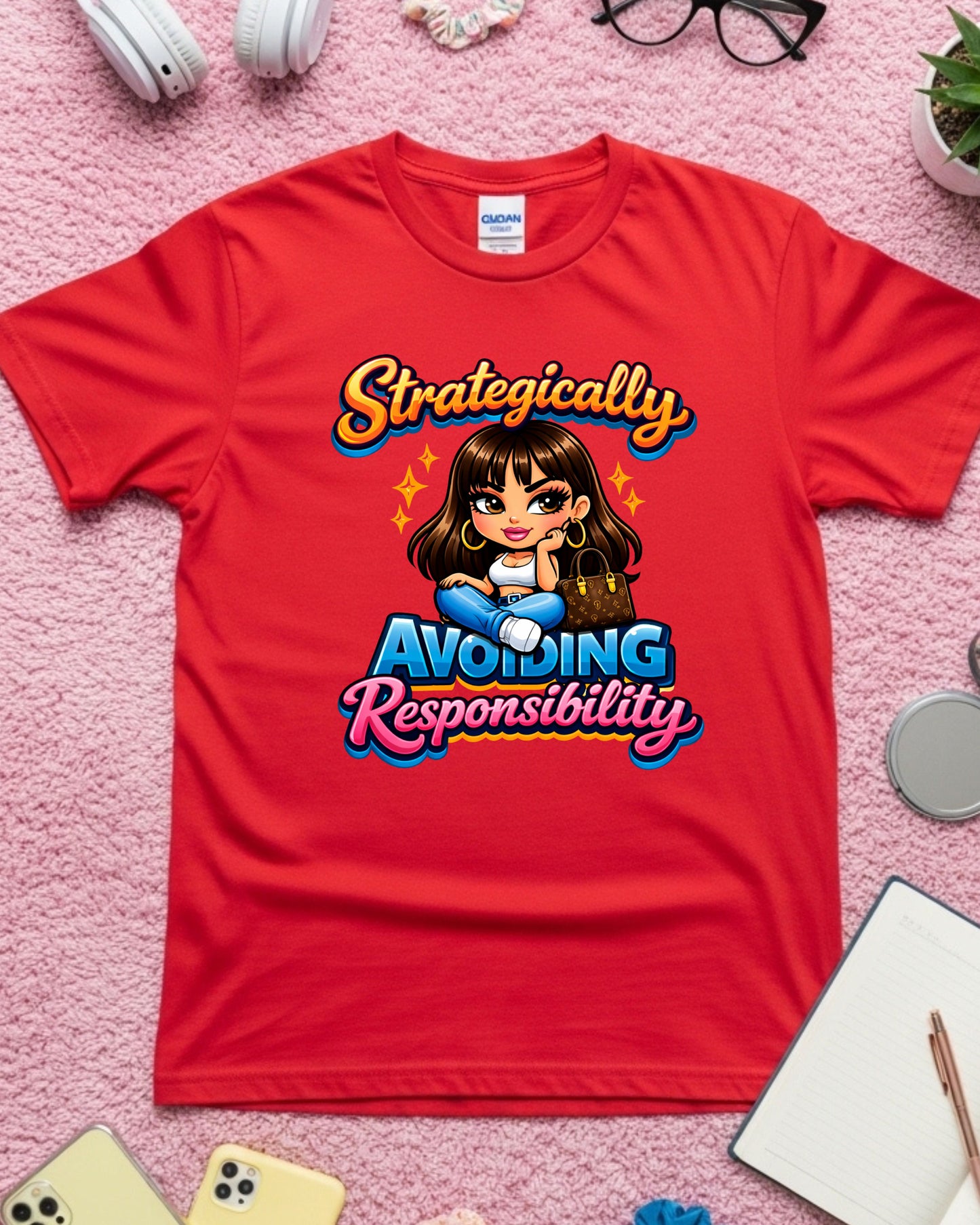 Avoiding Responsibility Shirt Funny Lazy Girl Tee Cute Cartoon Graphic T‑Shirt Sassy Aesthetic Top  Relatable Humour Gift for Women