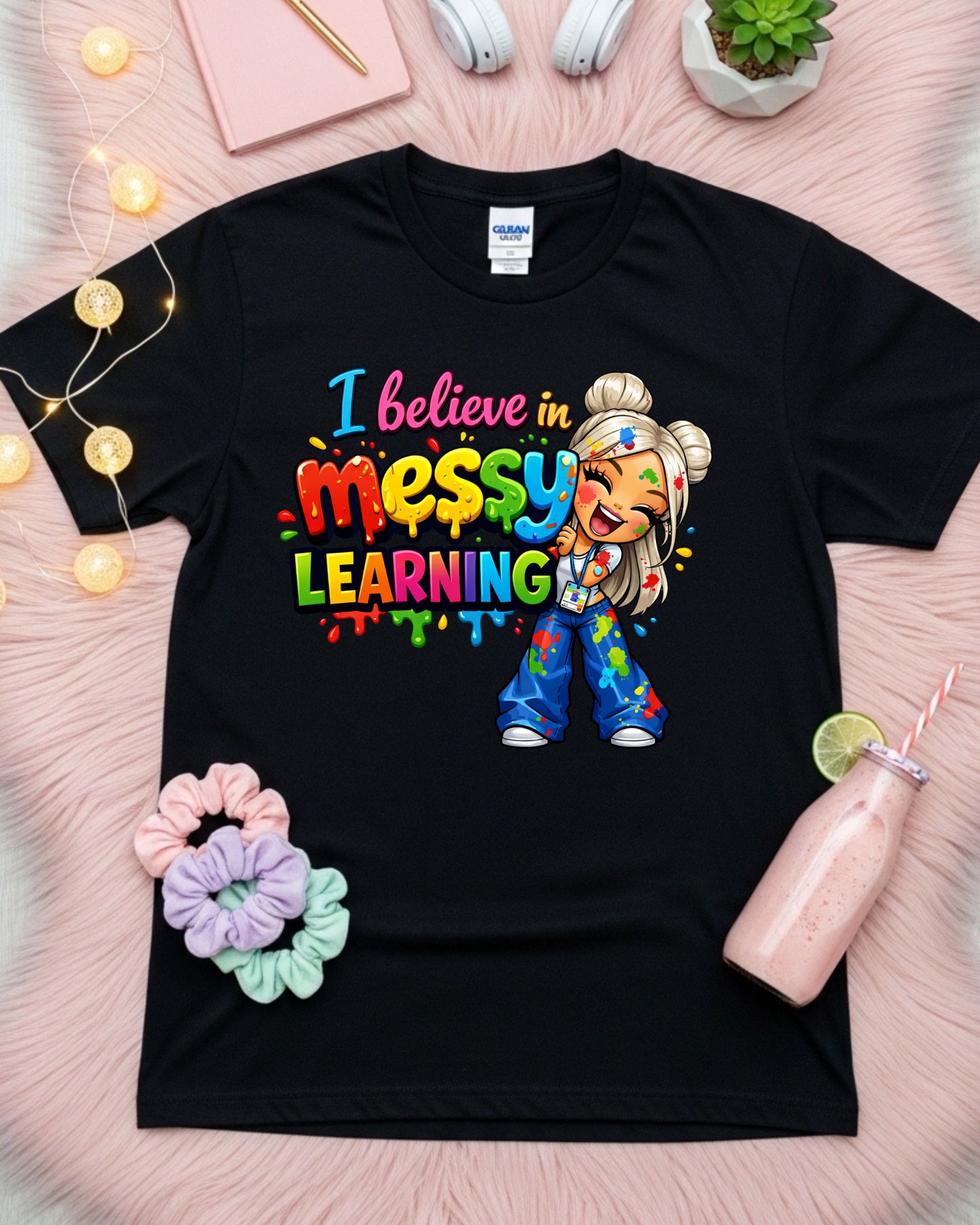 Messy Learning Shirt Colourful Teacher Tee Hands‑On Learning Graphic T‑Shirt Classroom Creativity Top