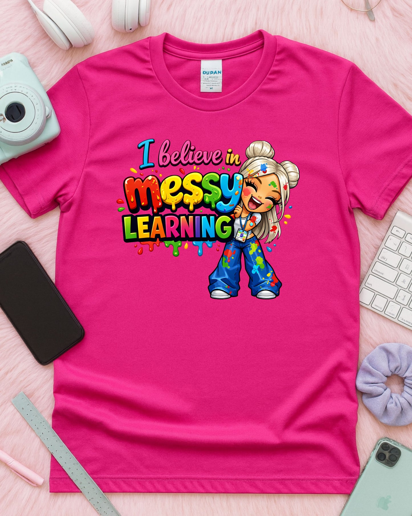 Messy Learning Shirt Colourful Teacher Tee Hands‑On Learning Graphic T‑Shirt Classroom Creativity Top