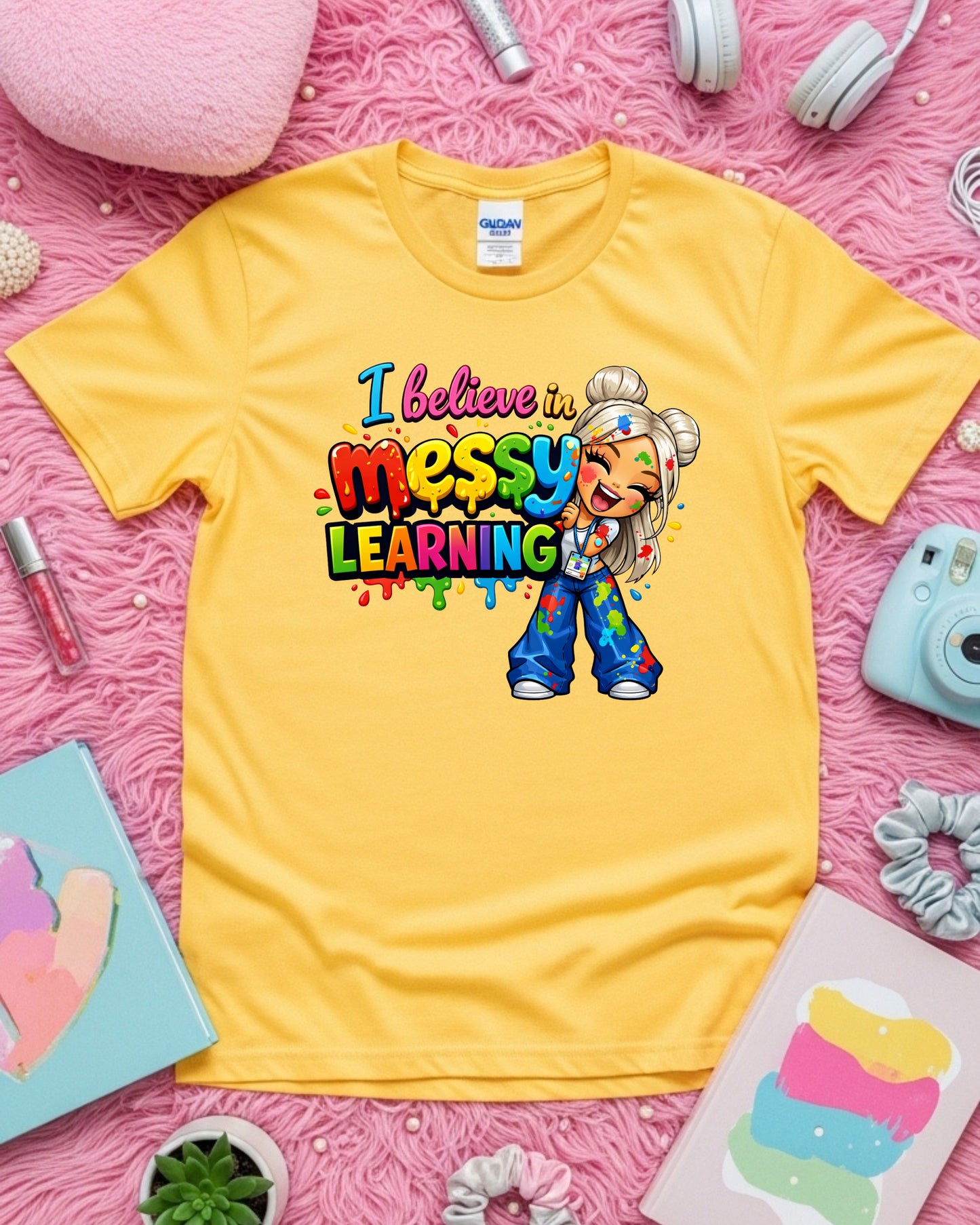 Messy Learning Shirt Colourful Teacher Tee Hands‑On Learning Graphic T‑Shirt Classroom Creativity Top
