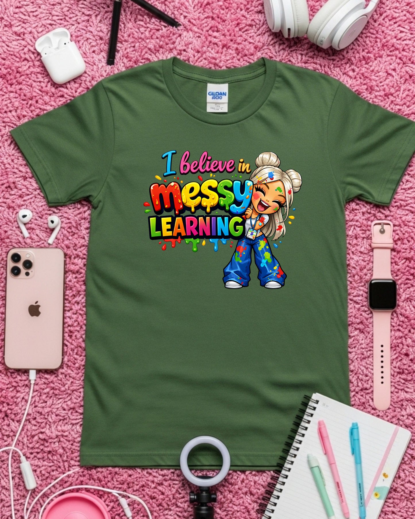 Messy Learning Shirt Colourful Teacher Tee Hands‑On Learning Graphic T‑Shirt Classroom Creativity Top