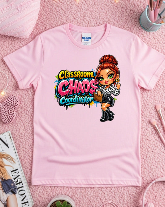 Classroom Chaos Coordinator Shirt Funny Teacher Tee Cute Cartoon Educator T‑Shirt Colourful School Humour Top