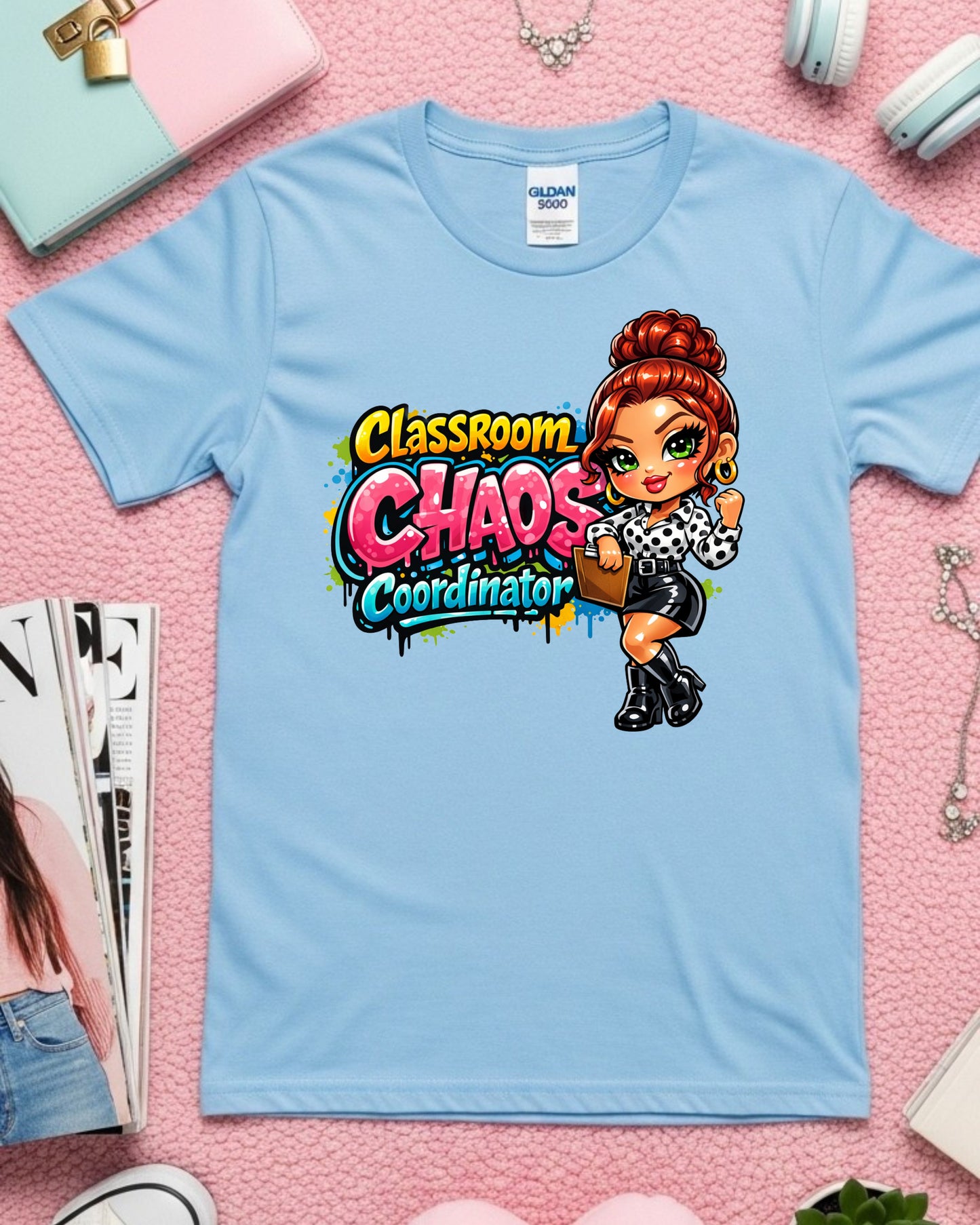 Classroom Chaos Coordinator Shirt Funny Teacher Tee Cute Cartoon Educator T‑Shirt Colourful School Humour Top