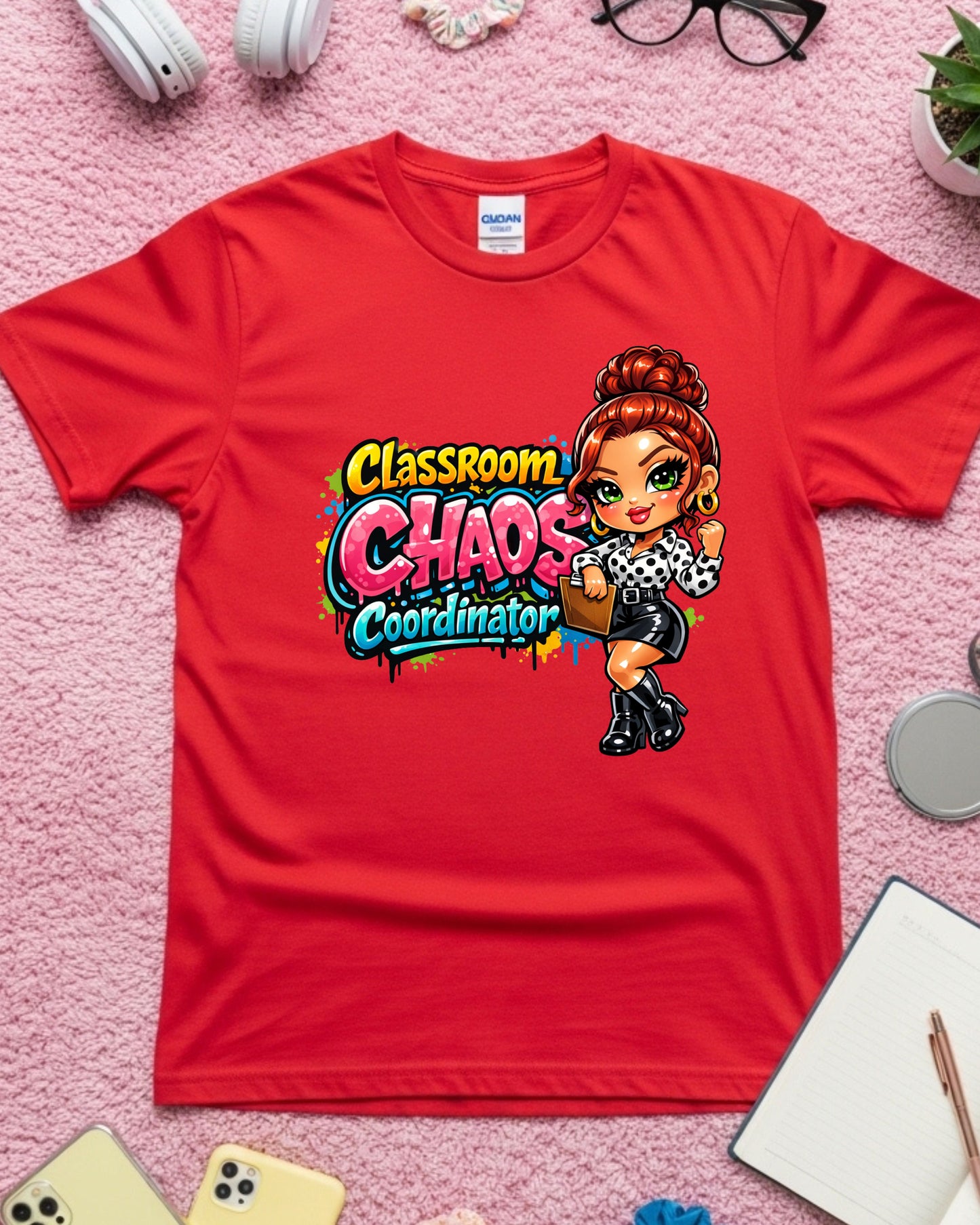 Classroom Chaos Coordinator Shirt Funny Teacher Tee Cute Cartoon Educator T‑Shirt Colourful School Humour Top