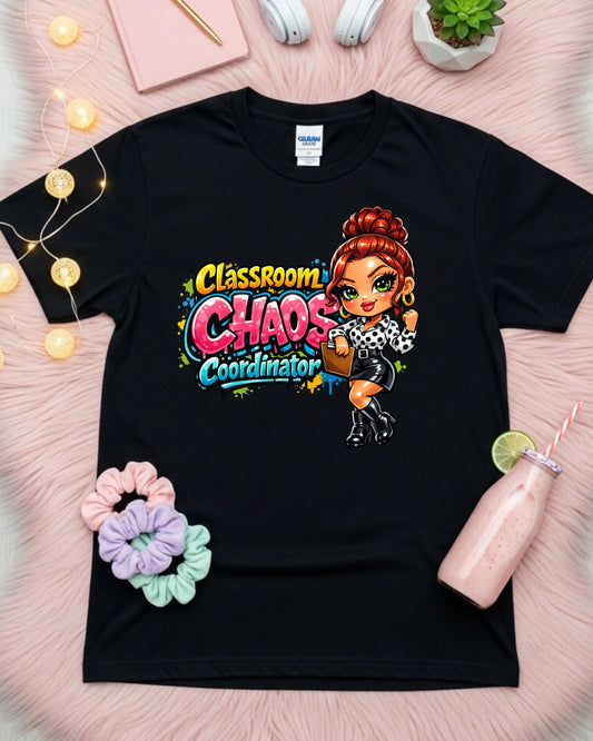 Classroom Chaos Coordinator Shirt Funny Teacher Tee Cute Cartoon Educator T‑Shirt Colourful School Humour Top