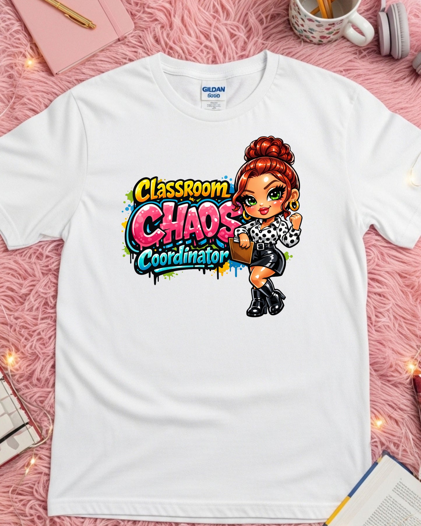 Classroom Chaos Coordinator Shirt Funny Teacher Tee Cute Cartoon Educator T‑Shirt Colourful School Humour Top