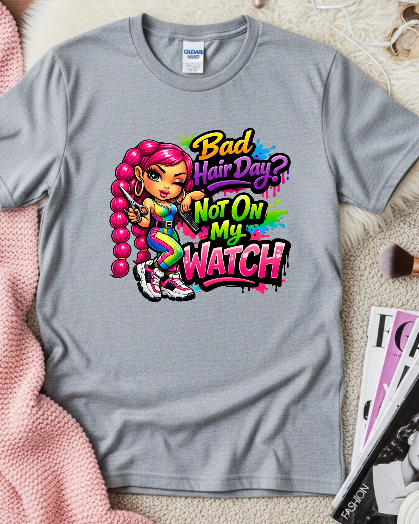 Bad Hair Day Shirt Funny Hairstylist Tee Colourful Salon Stylist T‑Shirt Braider Graphic Top Cosmetologist Gift