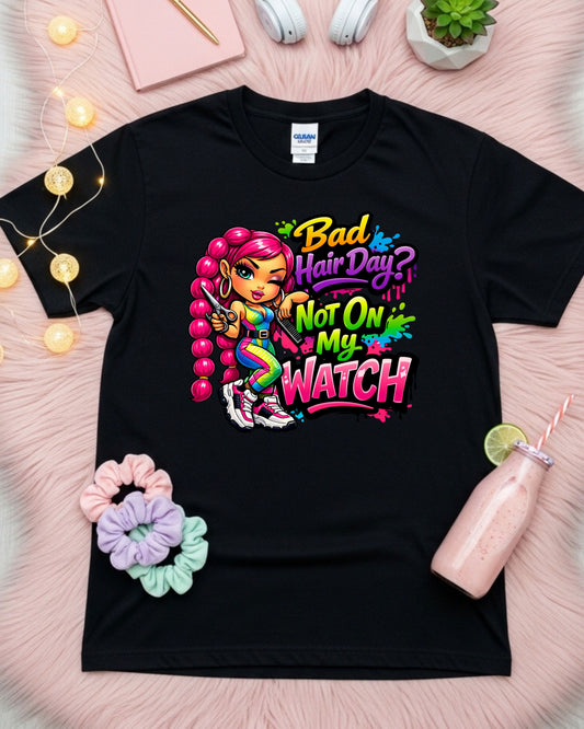 Bad Hair Day Shirt Funny Hairstylist Tee Colourful Salon Stylist T‑Shirt Braider Graphic Top Cosmetologist Gift