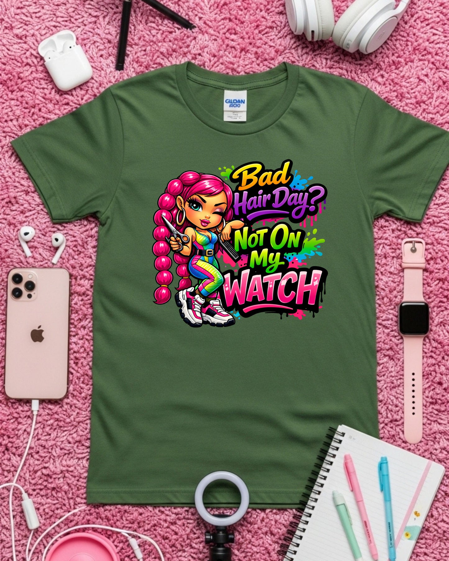 Bad Hair Day Shirt Funny Hairstylist Tee Colourful Salon Stylist T‑Shirt Braider Graphic Top Cosmetologist Gift