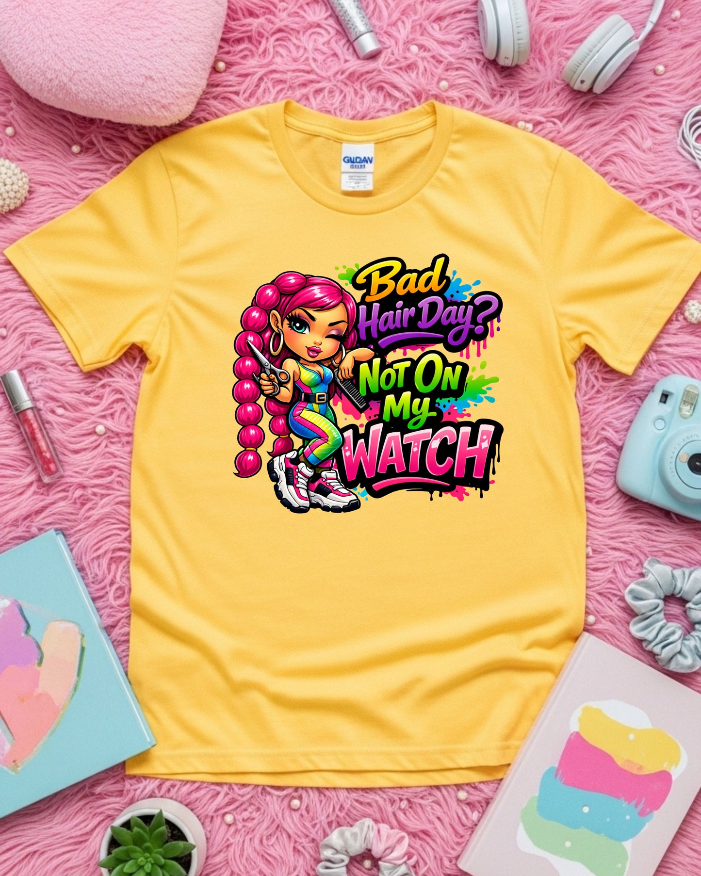 Bad Hair Day Shirt Funny Hairstylist Tee Colourful Salon Stylist T‑Shirt Braider Graphic Top Cosmetologist Gift