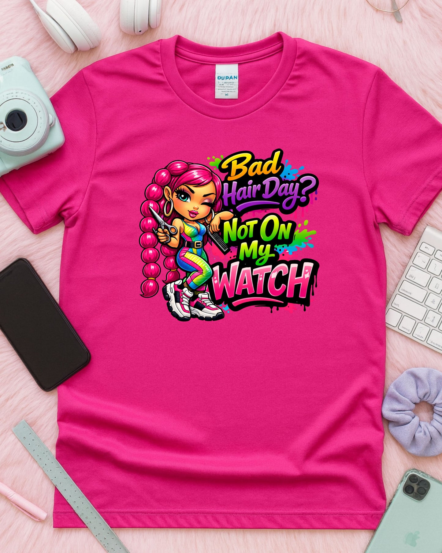 Bad Hair Day Shirt Funny Hairstylist Tee Colourful Salon Stylist T‑Shirt Braider Graphic Top Cosmetologist Gift