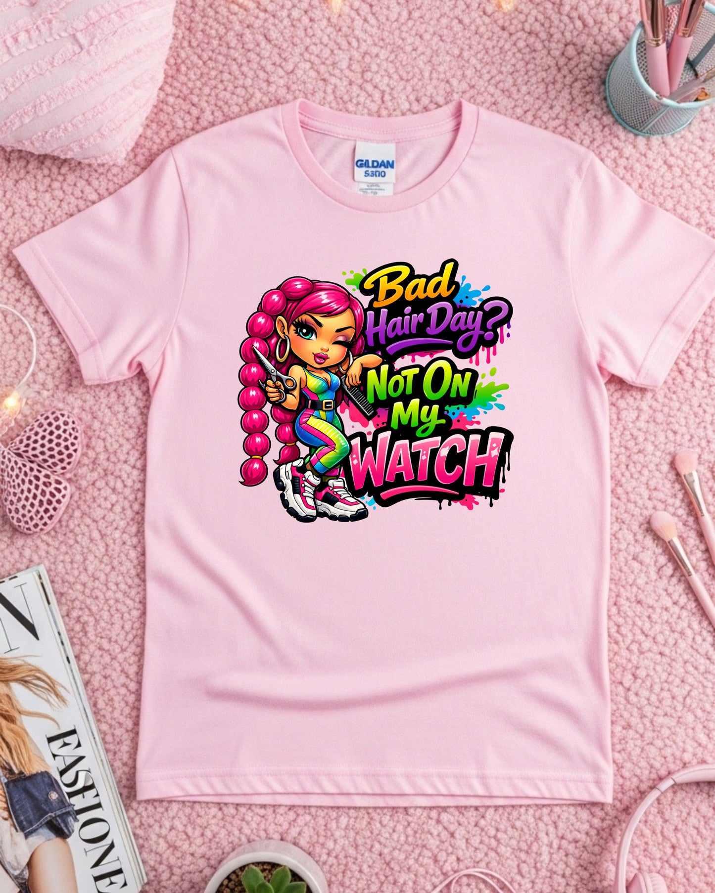 Bad Hair Day Shirt Funny Hairstylist Tee Colourful Salon Stylist T‑Shirt Braider Graphic Top Cosmetologist Gift