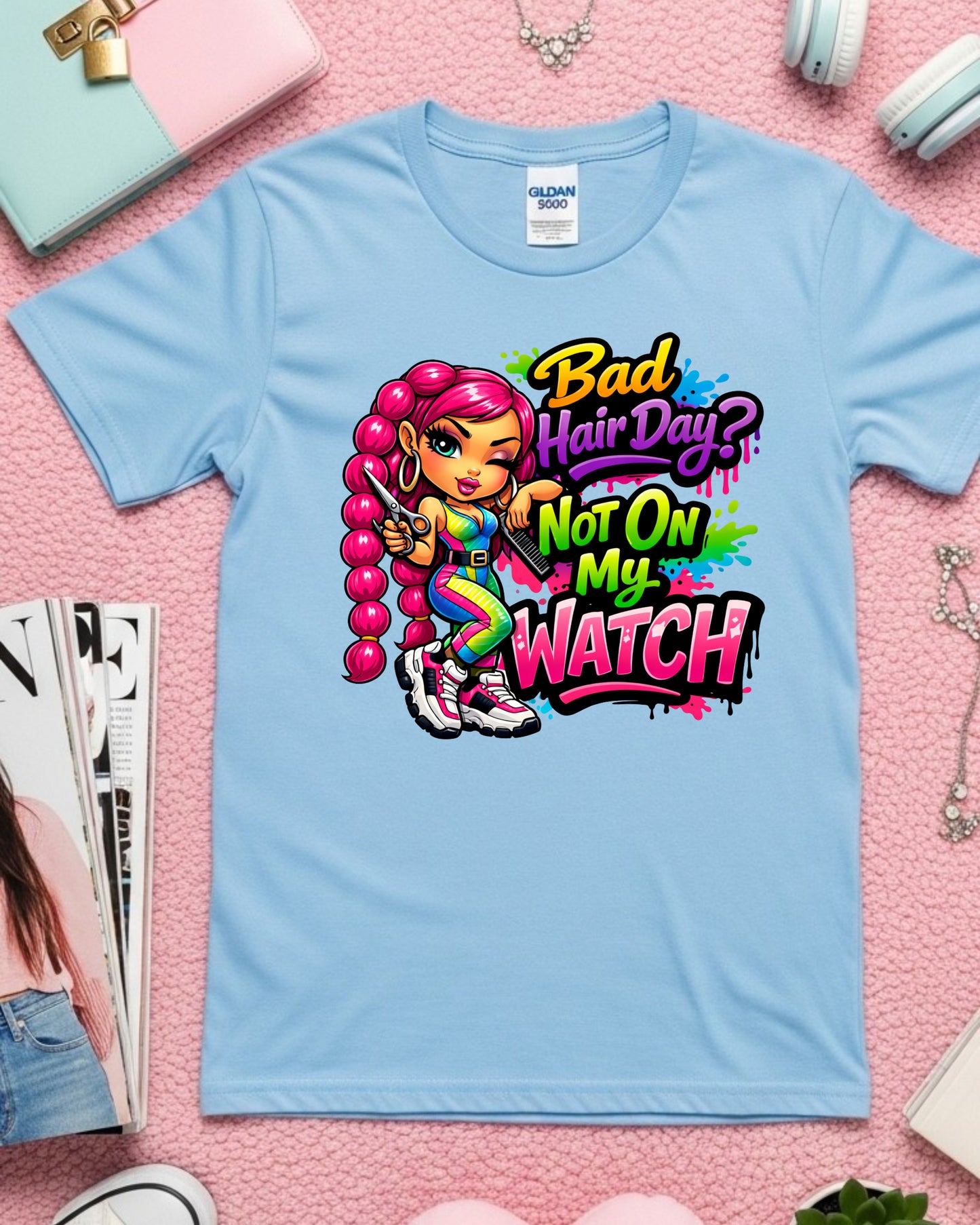 Bad Hair Day Shirt Funny Hairstylist Tee Colourful Salon Stylist T‑Shirt Braider Graphic Top Cosmetologist Gift