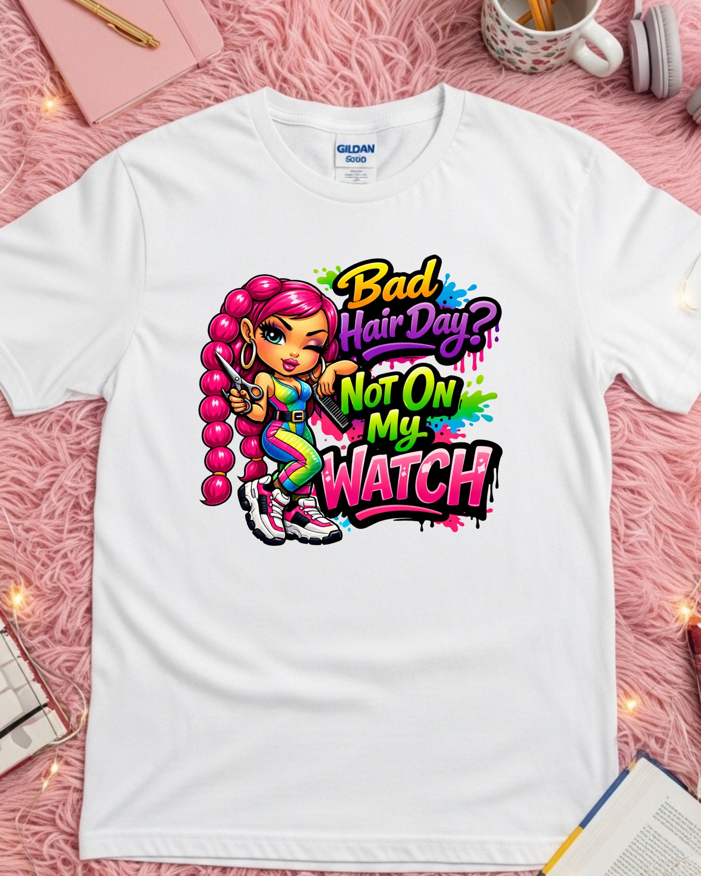 Bad Hair Day Shirt Funny Hairstylist Tee Colourful Salon Stylist T‑Shirt Braider Graphic Top Cosmetologist Gift