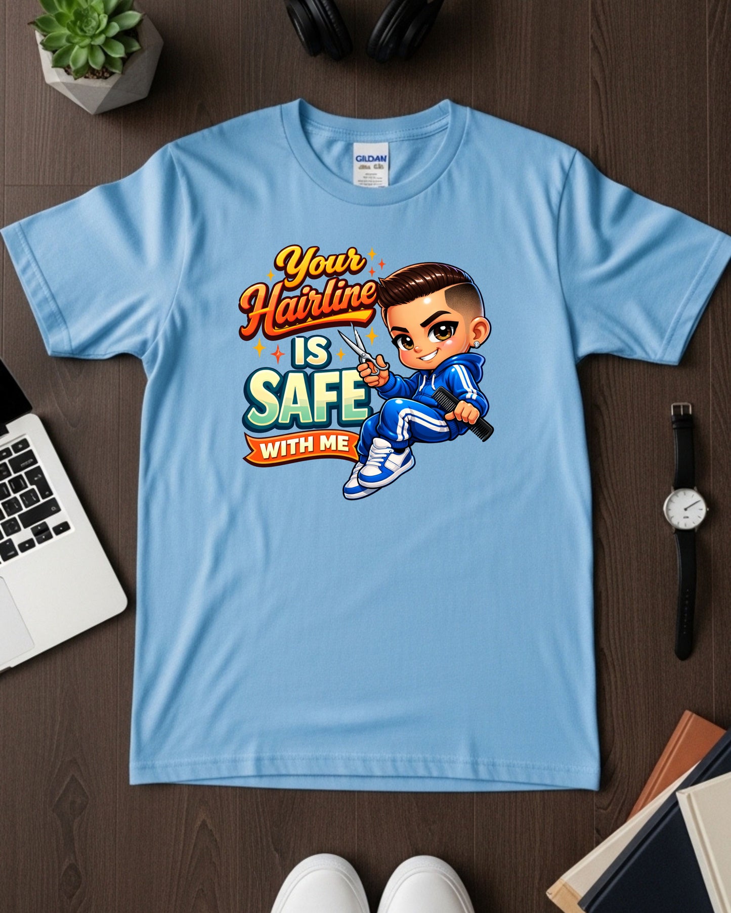 Your Hairline Is Safe With Me Shirt Funny Barber Tee Fresh Fade Graphic T‑Shirt Barber Shop Humour Top Groomer & Stylist Gift