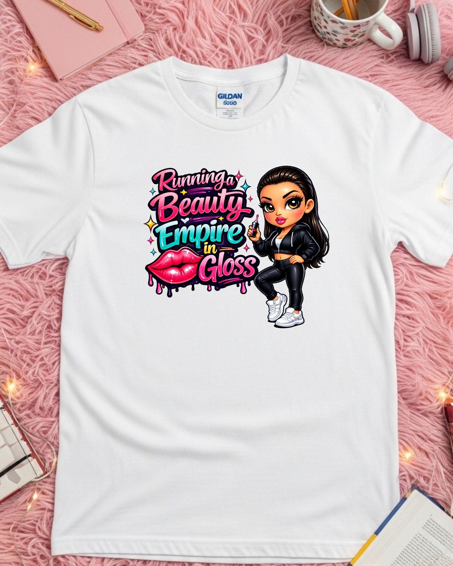 Running a Beauty Empire in Gloss Shirt Glam Boss Babe Tee Makeup & Beauty Entrepreneur T‑Shirt Glossy Girl Graphic Top Beauty Business Gift