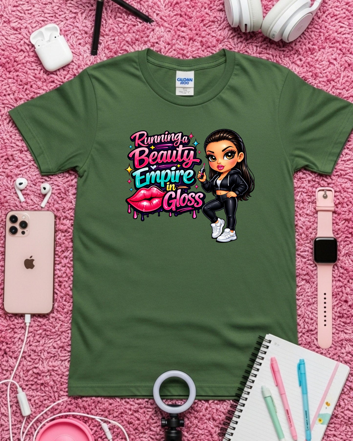 Running a Beauty Empire in Gloss Shirt Glam Boss Babe Tee Makeup & Beauty Entrepreneur T‑Shirt Glossy Girl Graphic Top Beauty Business Gift