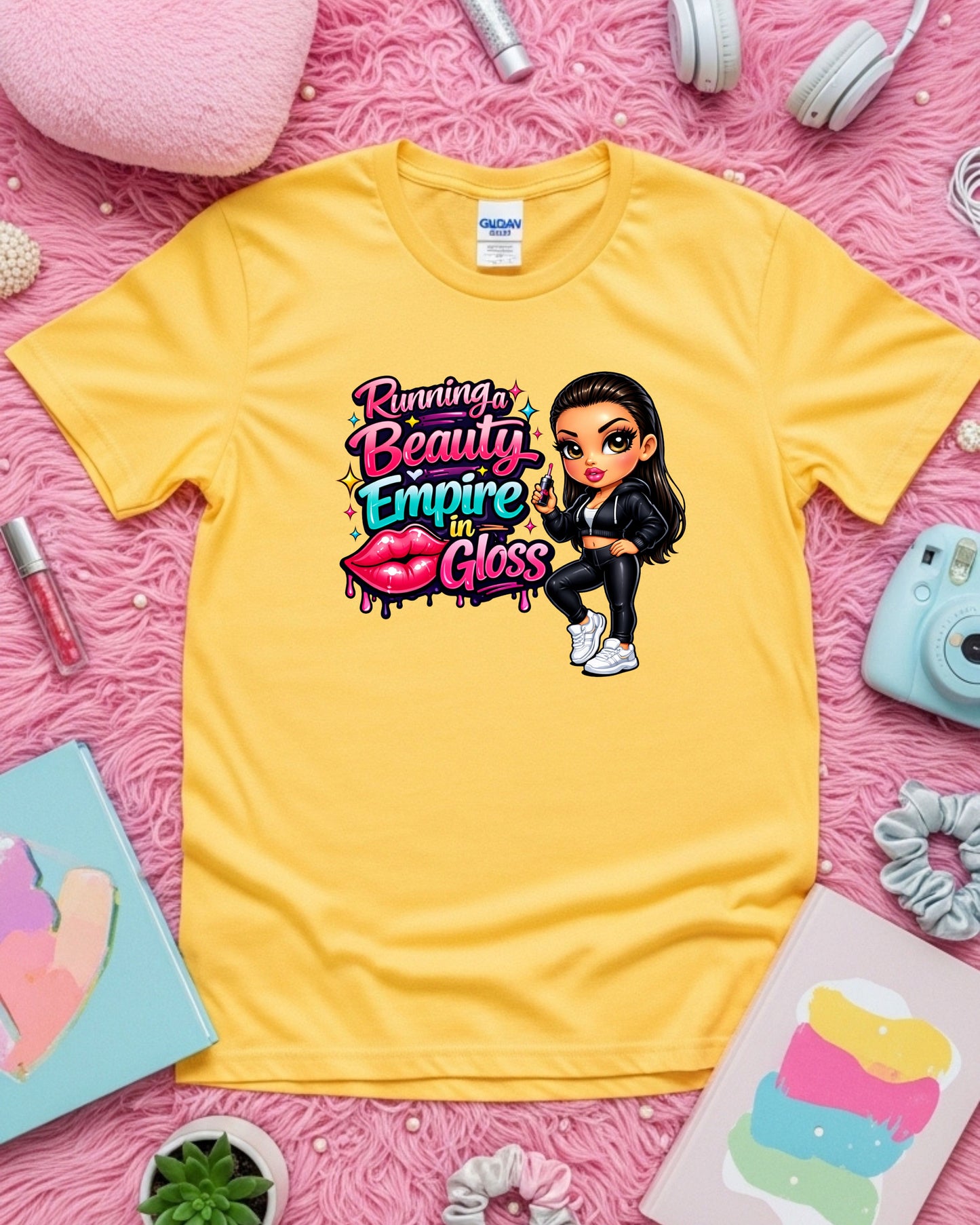 Running a Beauty Empire in Gloss Shirt Glam Boss Babe Tee Makeup & Beauty Entrepreneur T‑Shirt Glossy Girl Graphic Top Beauty Business Gift