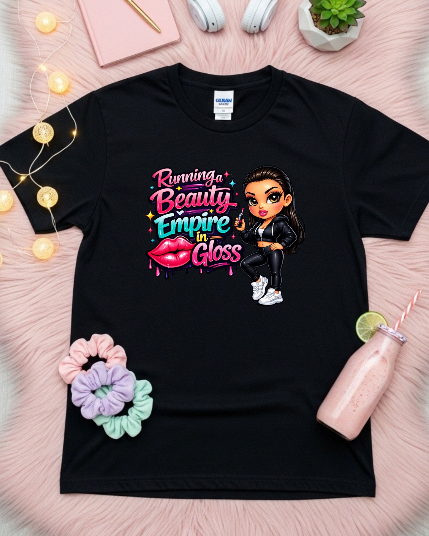 Running a Beauty Empire in Gloss Shirt Glam Boss Babe Tee Makeup & Beauty Entrepreneur T‑Shirt Glossy Girl Graphic Top Beauty Business Gift