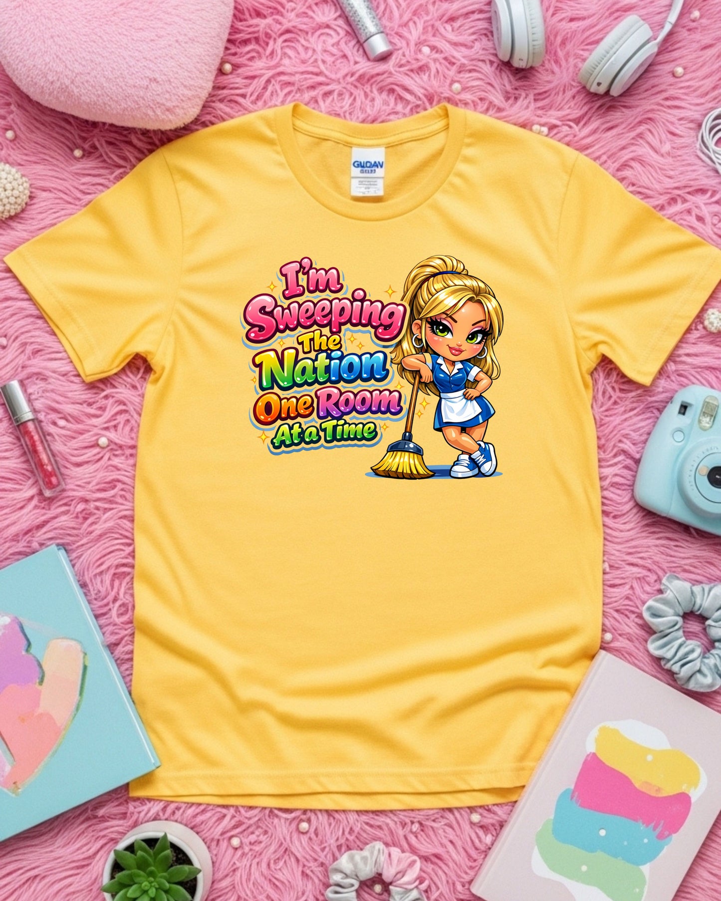I’m Sweeping the Nation One Room at a Time Shirt Funny Cleaner Tee Housekeeper & Janitor T‑Shirt Cleaning Crew Graphic Top