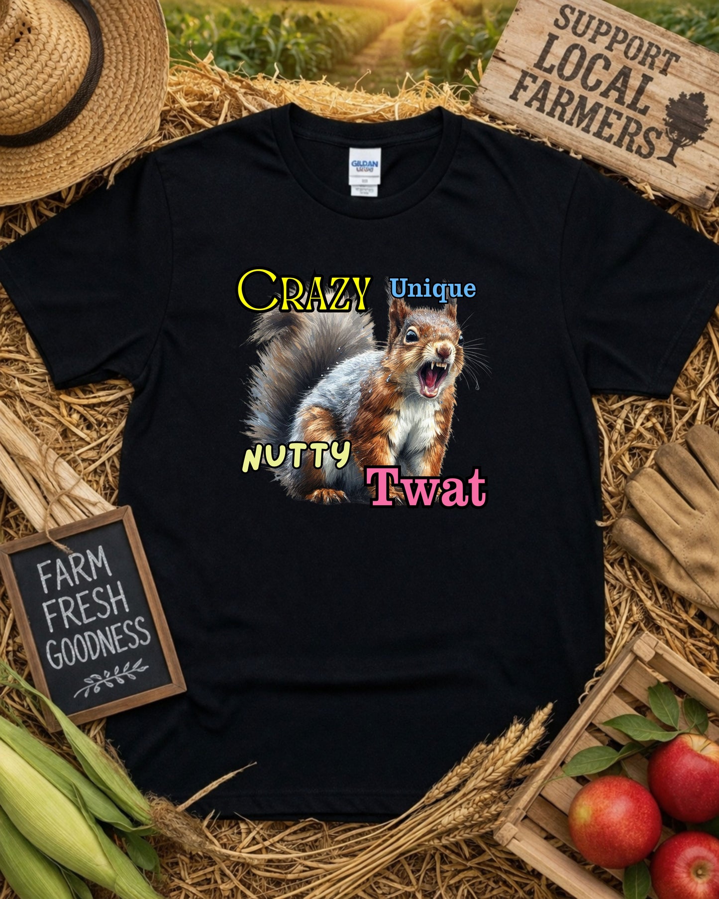 Crazy Nutty Squirrel T‑Shirt – Funny Expressive Animal Graphic, Quirky Wild Humour Design