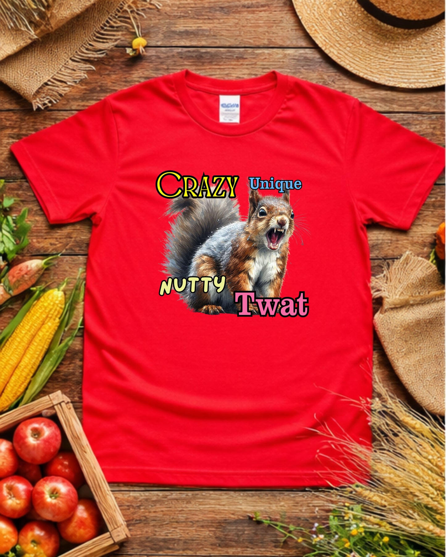 Crazy Nutty Squirrel T‑Shirt – Funny Expressive Animal Graphic, Quirky Wild Humour Design