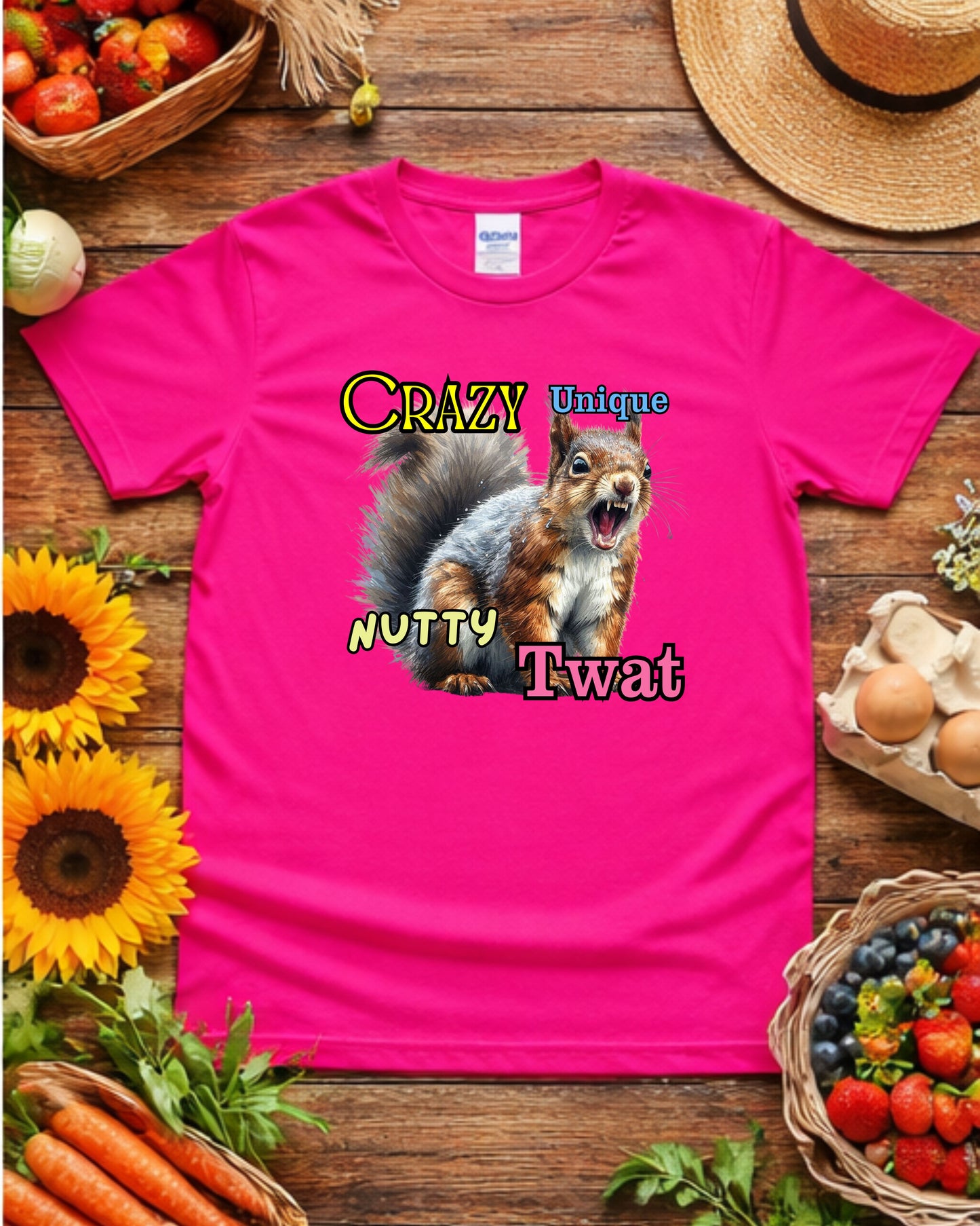 Crazy Nutty Squirrel T‑Shirt – Funny Expressive Animal Graphic, Quirky Wild Humour Design