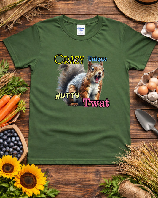 Crazy Nutty Squirrel T‑Shirt – Funny Expressive Animal Graphic, Quirky Wild Humour Design