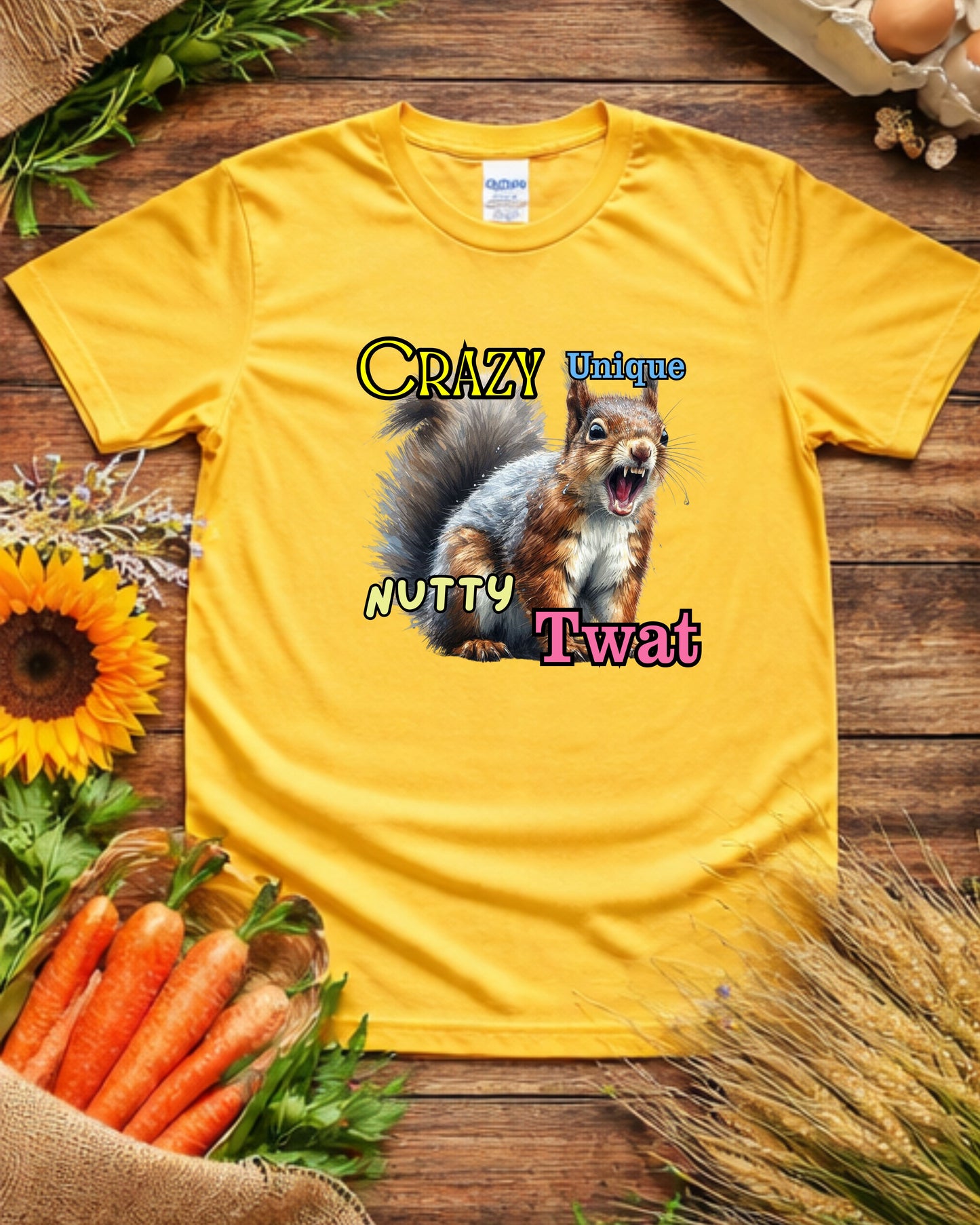 Crazy Nutty Squirrel T‑Shirt – Funny Expressive Animal Graphic, Quirky Wild Humour Design