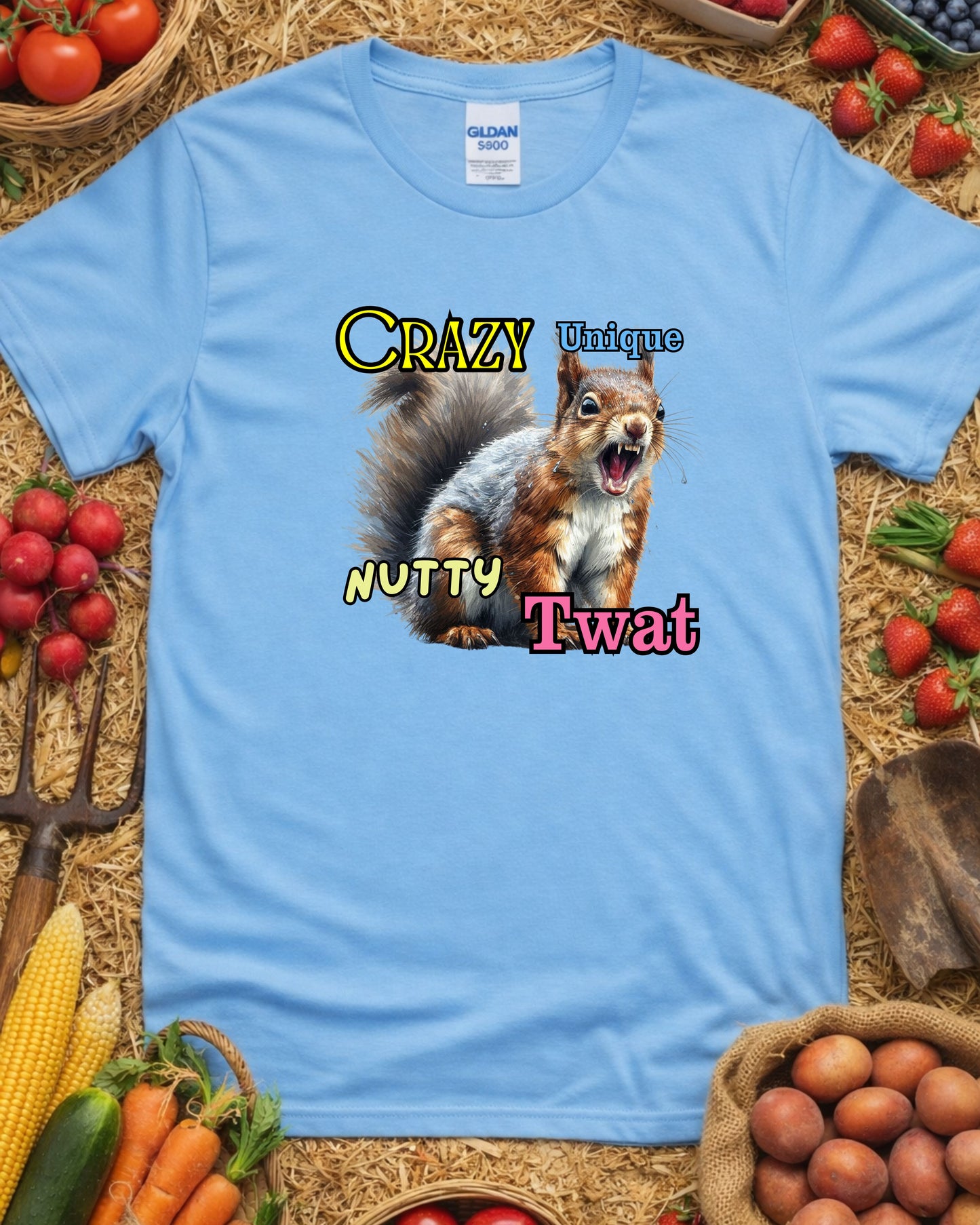 Crazy Nutty Squirrel T‑Shirt – Funny Expressive Animal Graphic, Quirky Wild Humour Design