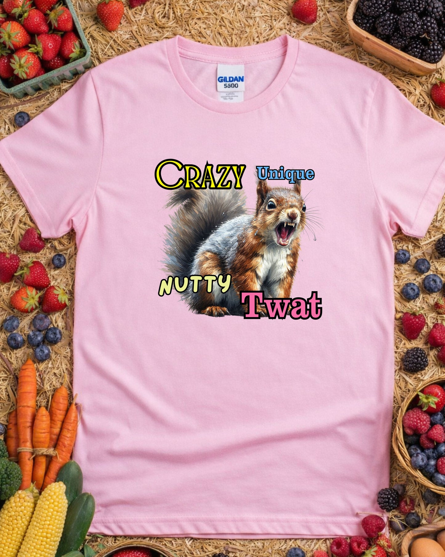 Crazy Nutty Squirrel T‑Shirt – Funny Expressive Animal Graphic, Quirky Wild Humour Design