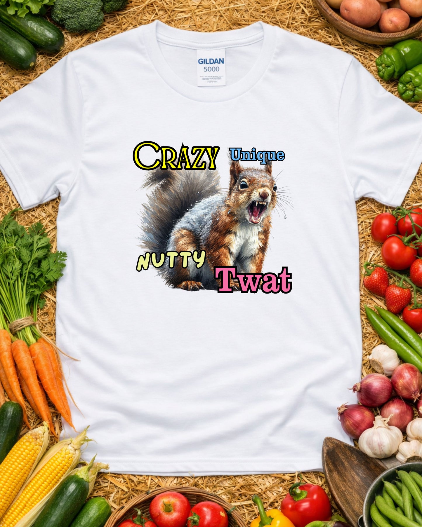 Crazy Nutty Squirrel T‑Shirt – Funny Expressive Animal Graphic, Quirky Wild Humour Design