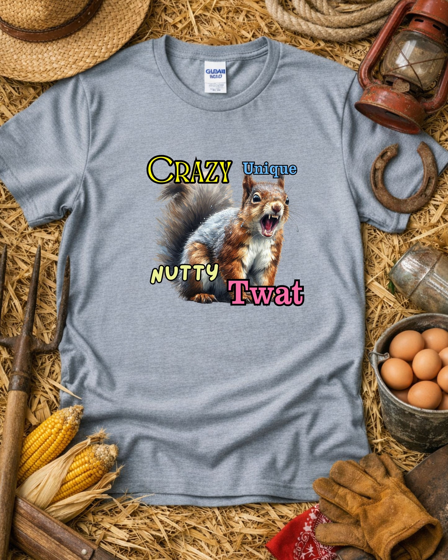 Crazy Nutty Squirrel T‑Shirt – Funny Expressive Animal Graphic, Quirky Wild Humour Design